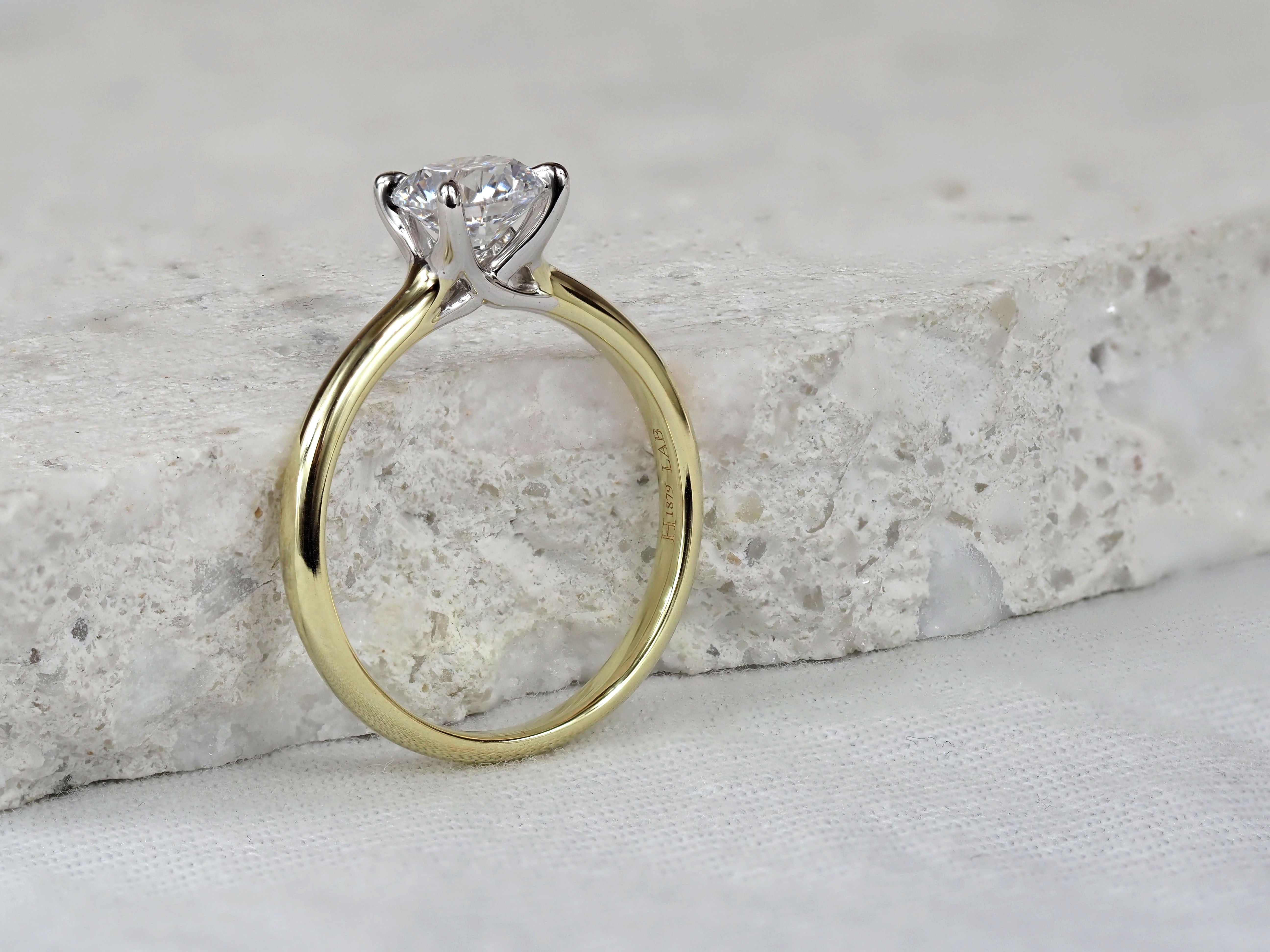 9ct Yellow and White Gold Round Lab-Grown Diamond Ring, 1ct
