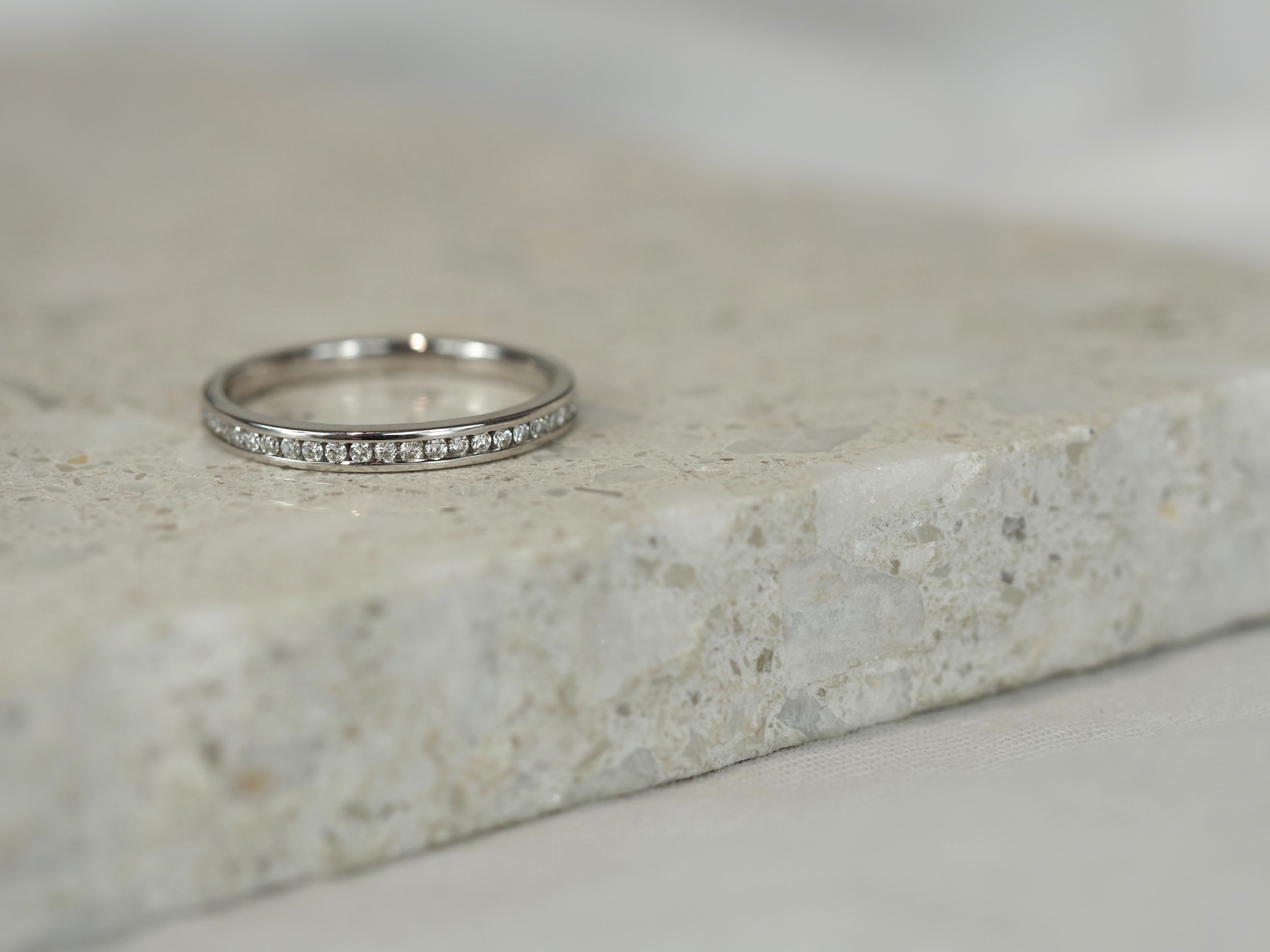14ct White Gold Lab-Grown Round Brilliant cut Diamond Channel Set Band, 0.15ct total