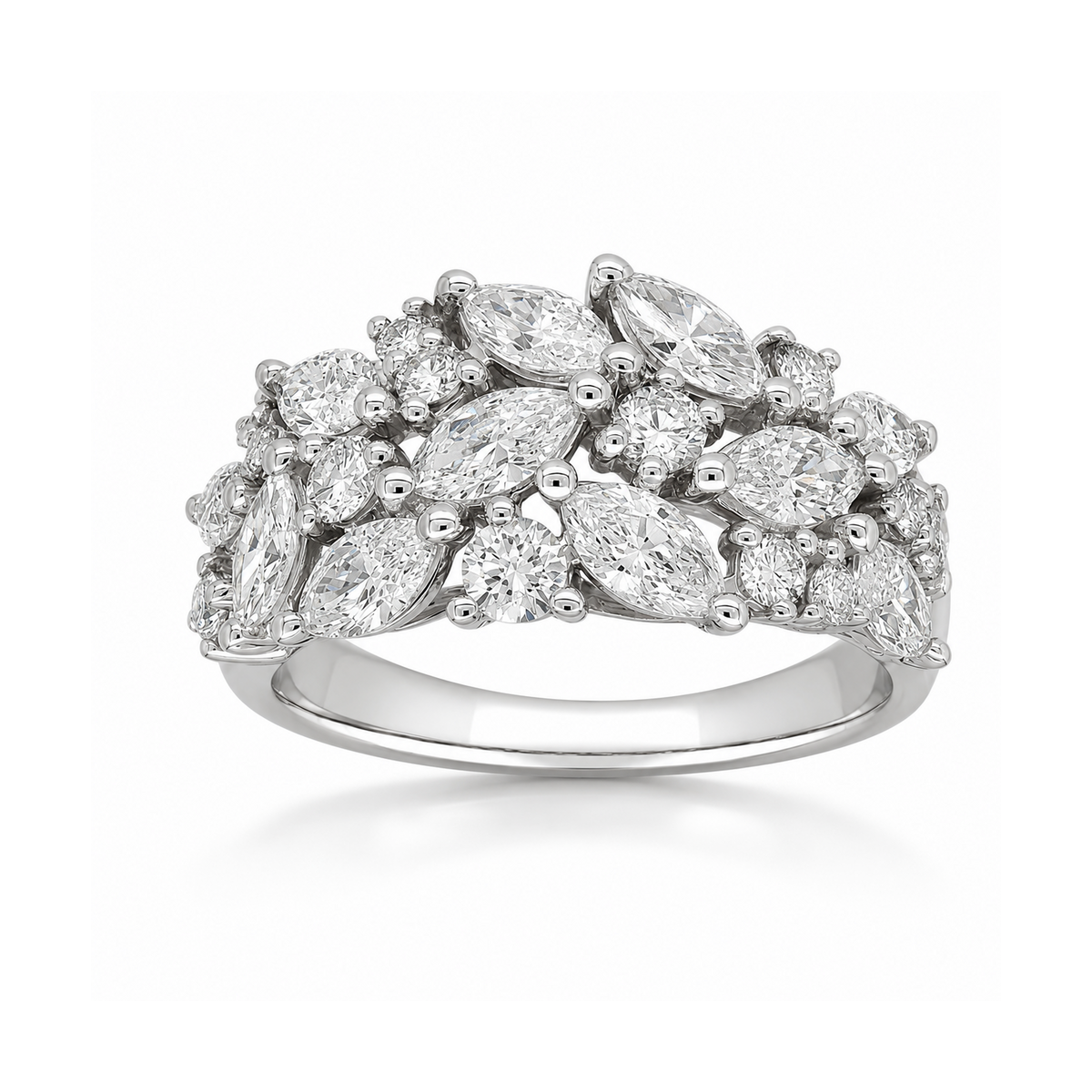 10ct White Gold Mixed-Cut Lab-Grown Diamond Dress Ring, 2.03ct Total