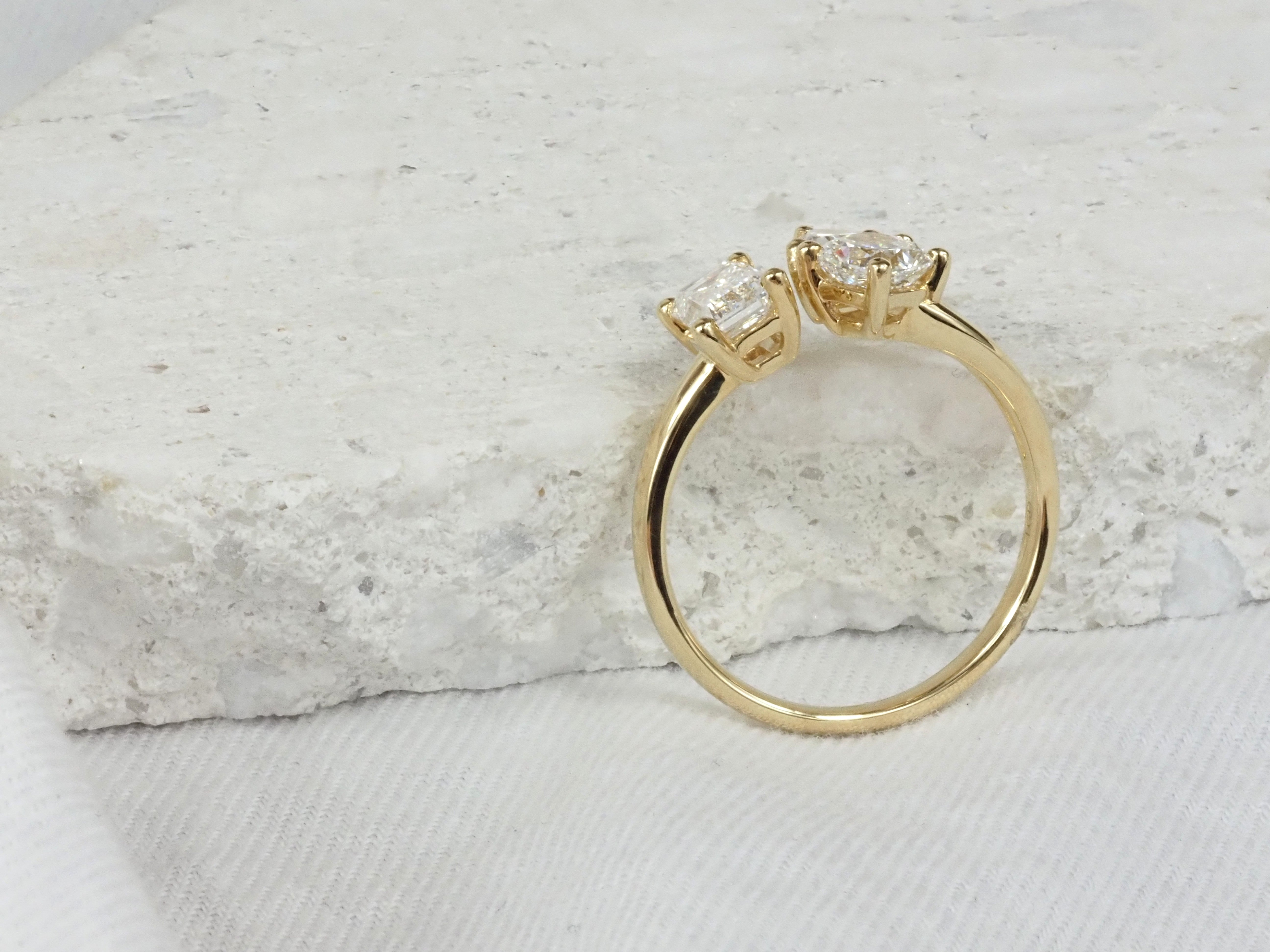 14 Carat Yellow Twisted Trilogy Lab-grown Diamond RIng, 1.59 carats total.