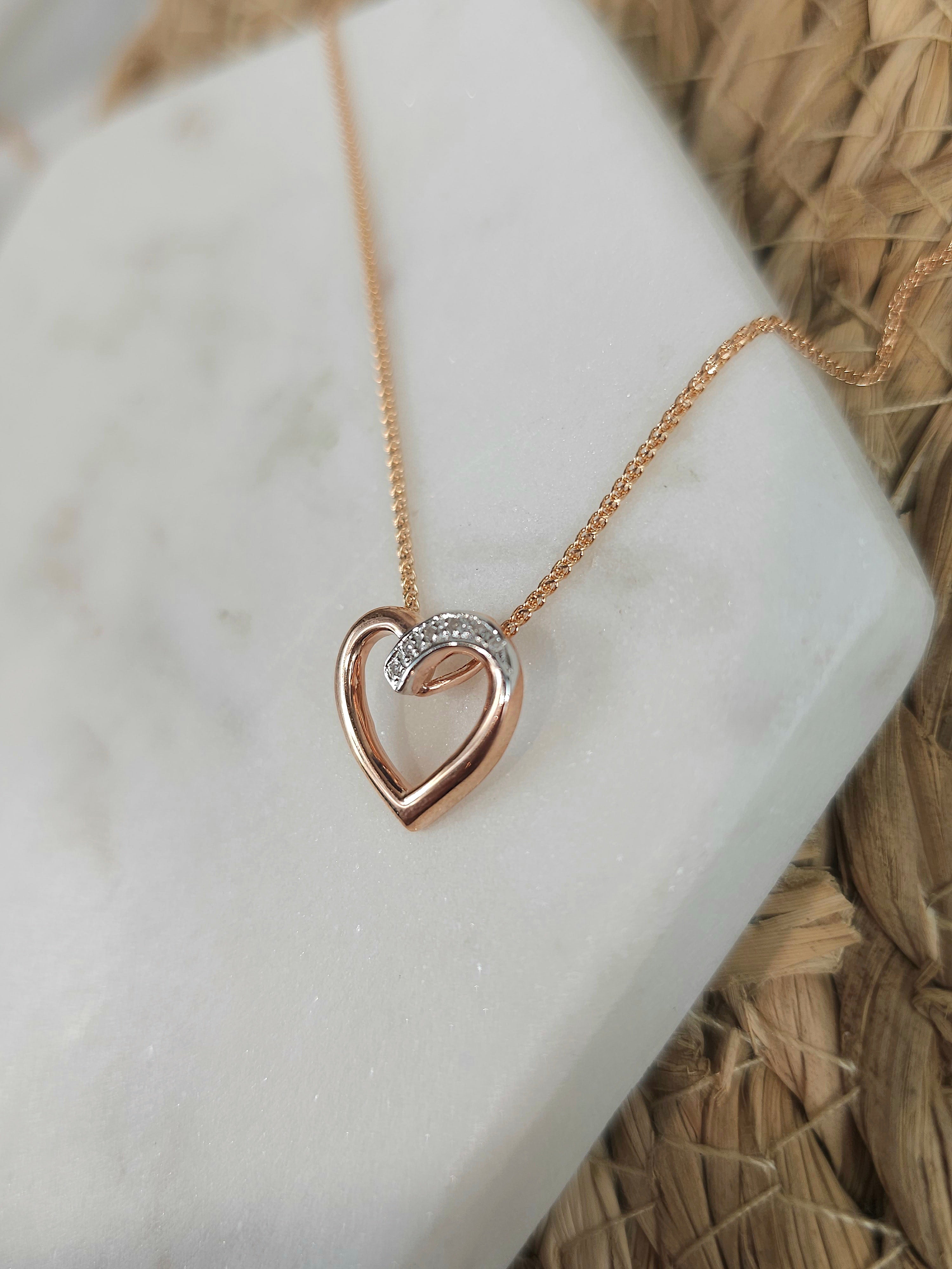 9ct rose gold diamond heart pendant