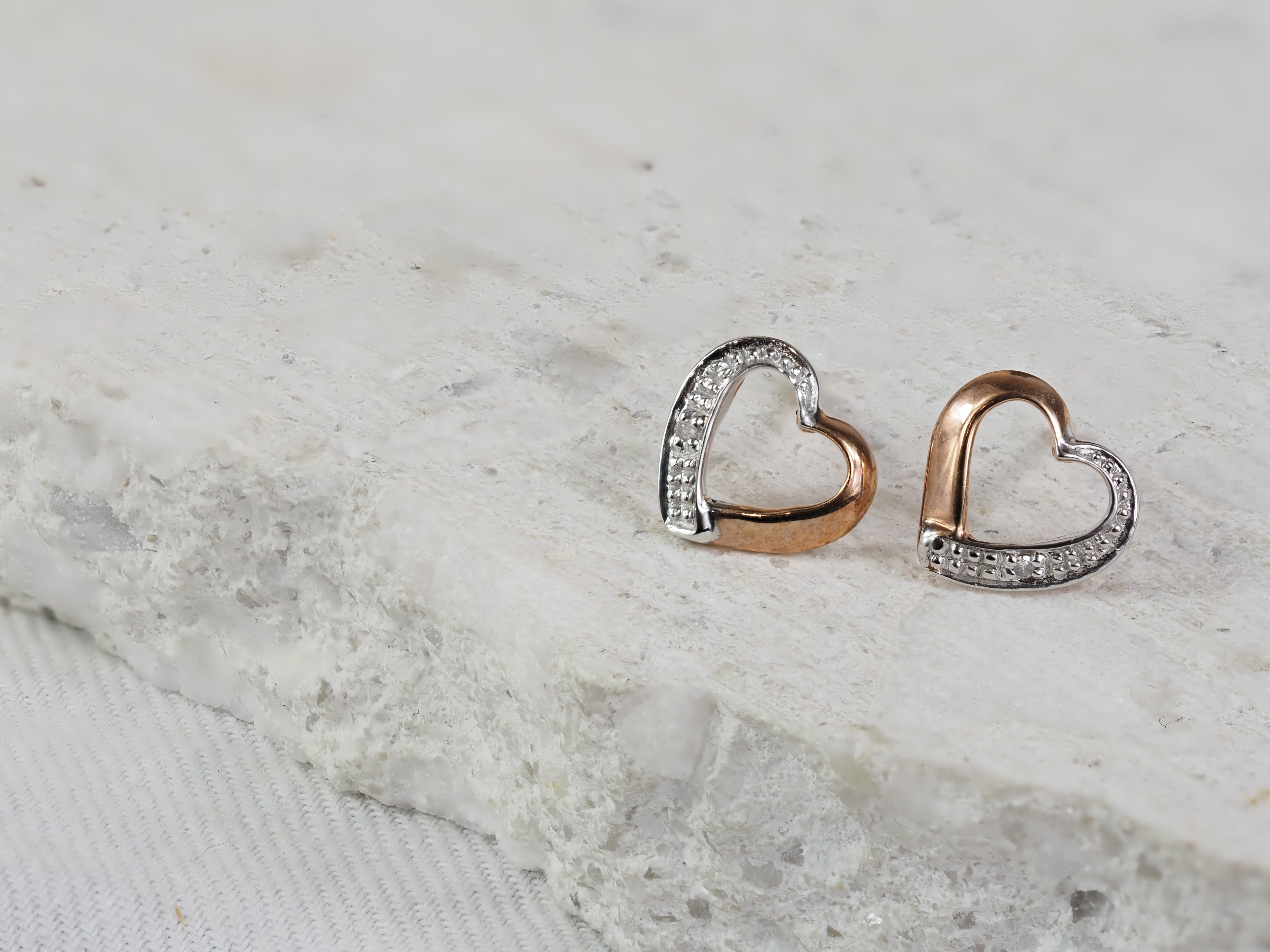 9ct Rose Gold Diamond Heart Stud Earrings