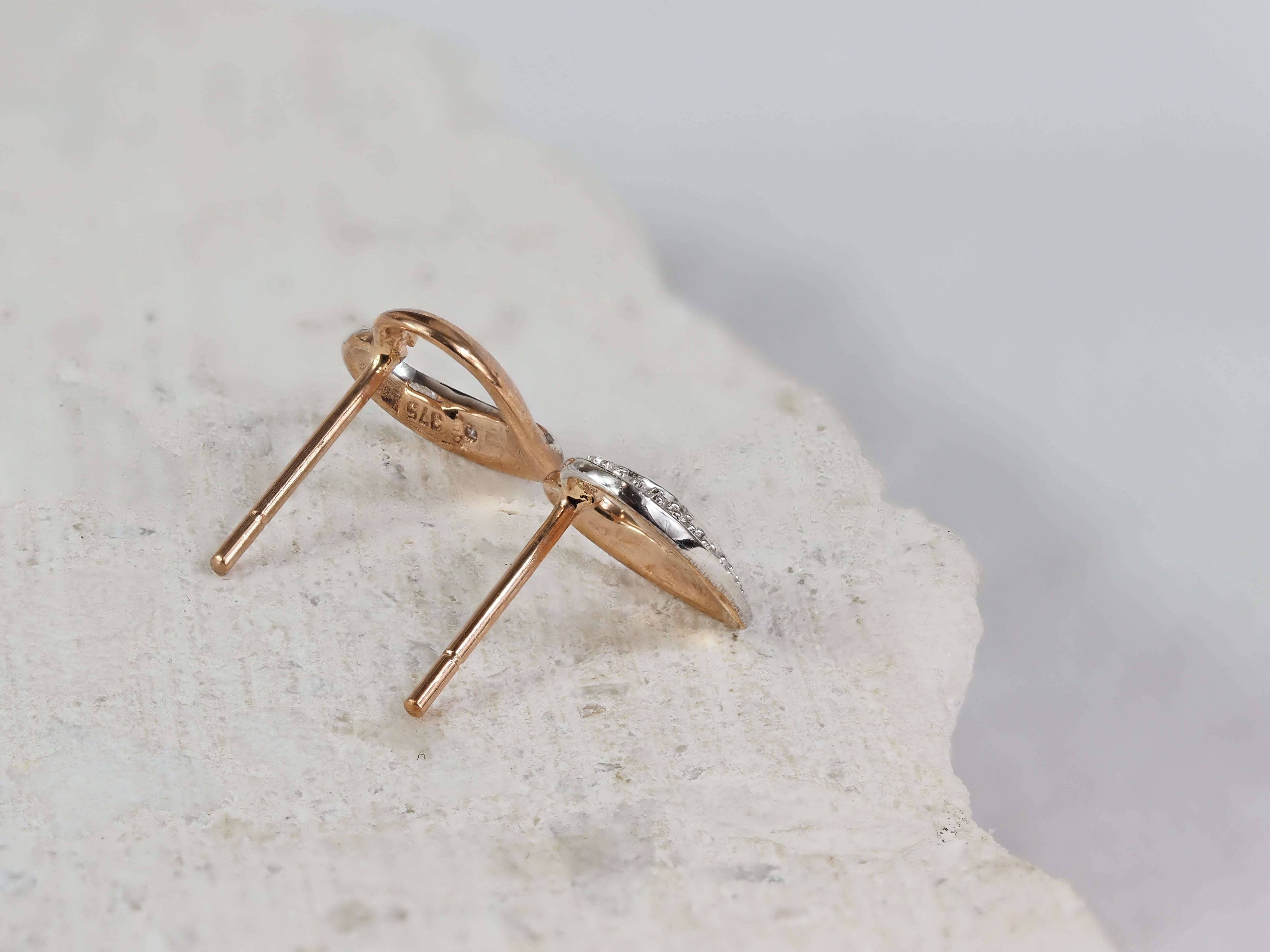 9ct Rose Gold Diamond Heart Stud Earrings