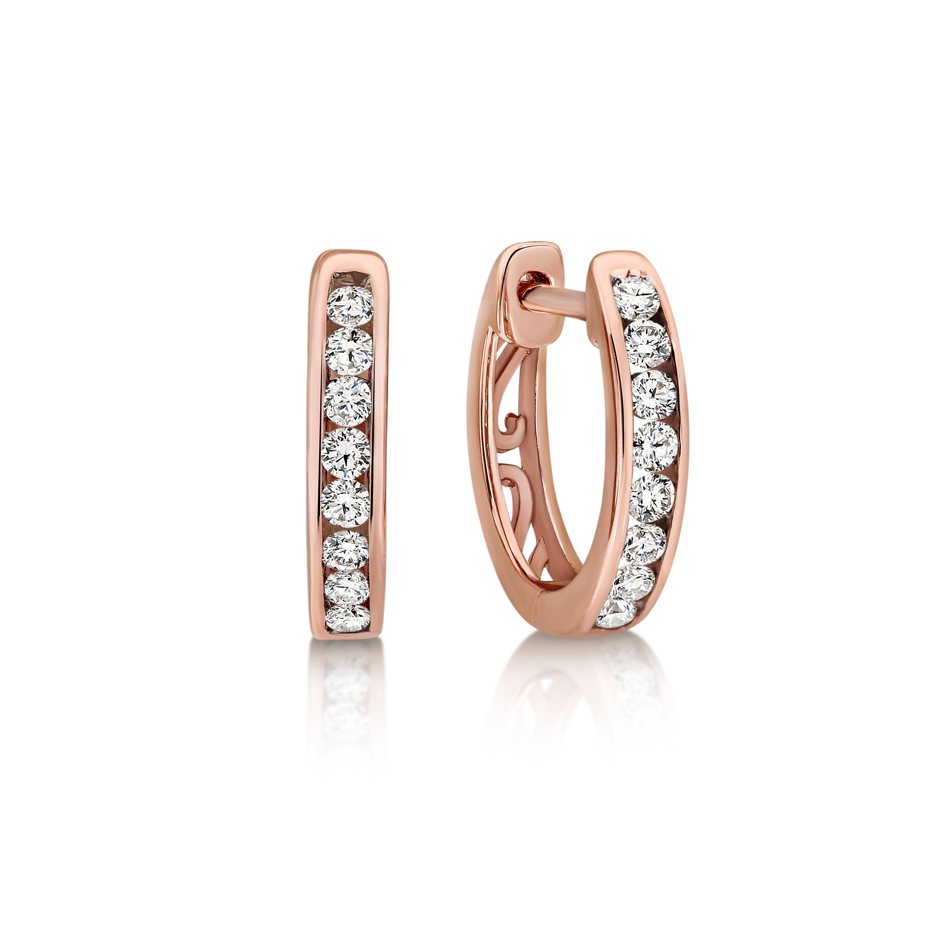 9ct Rose Gold Channel Set Diamond Huggie Earrings, 0.26ct Total