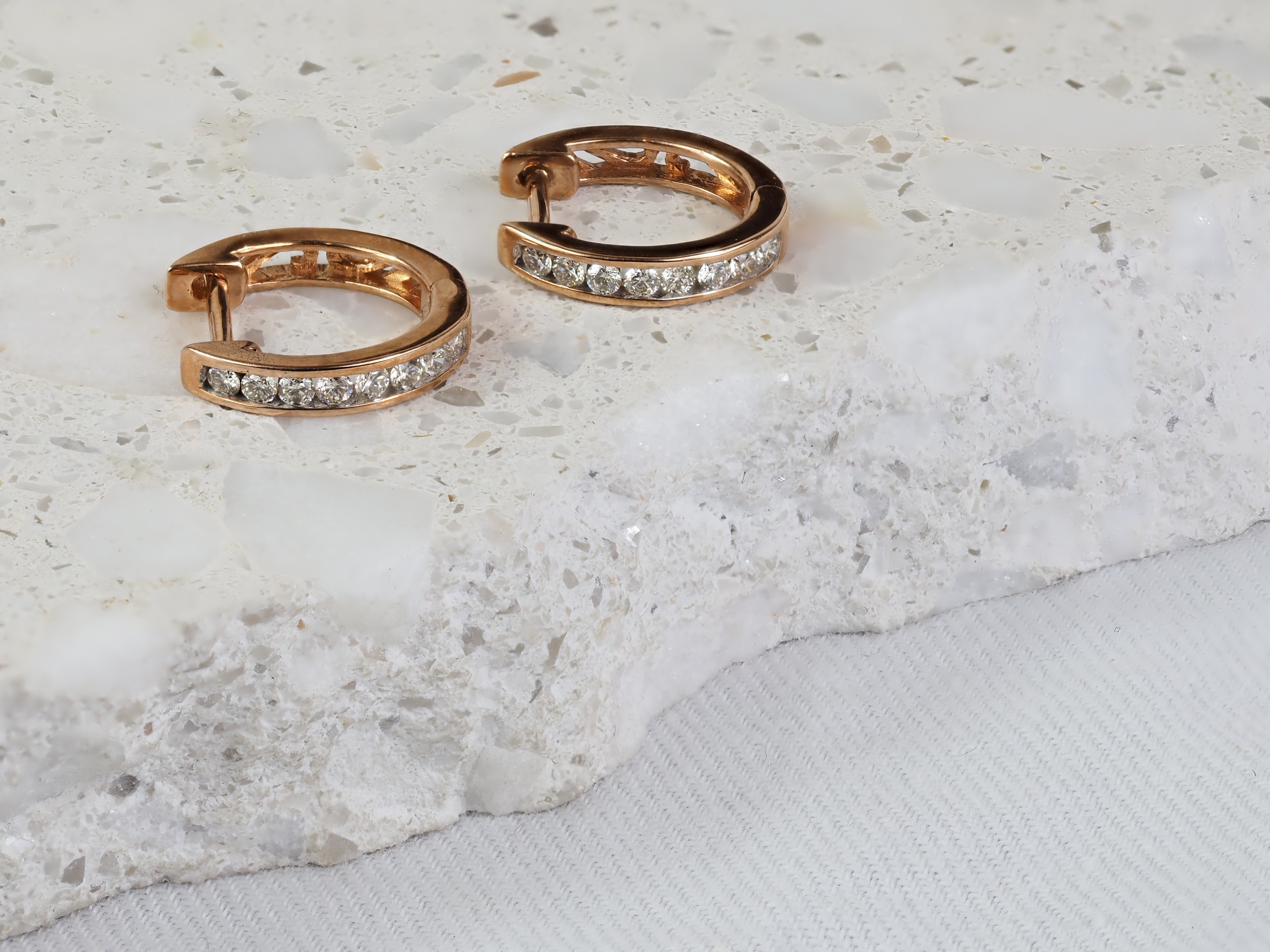 9ct Rose Gold Channel Set Diamond Huggie Earrings, 0.26ct Total