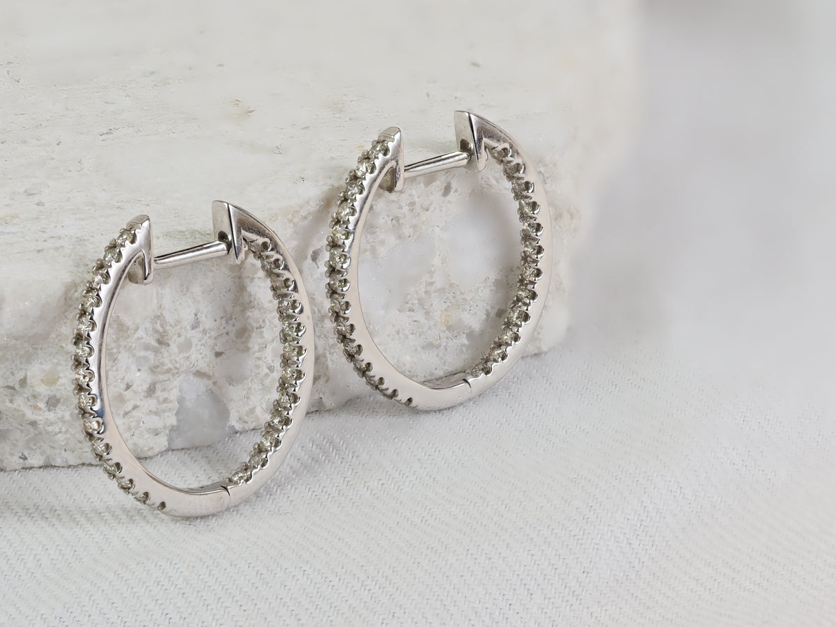 9ct White Gold Diamond Huggie Earrings, 0.50ct Total