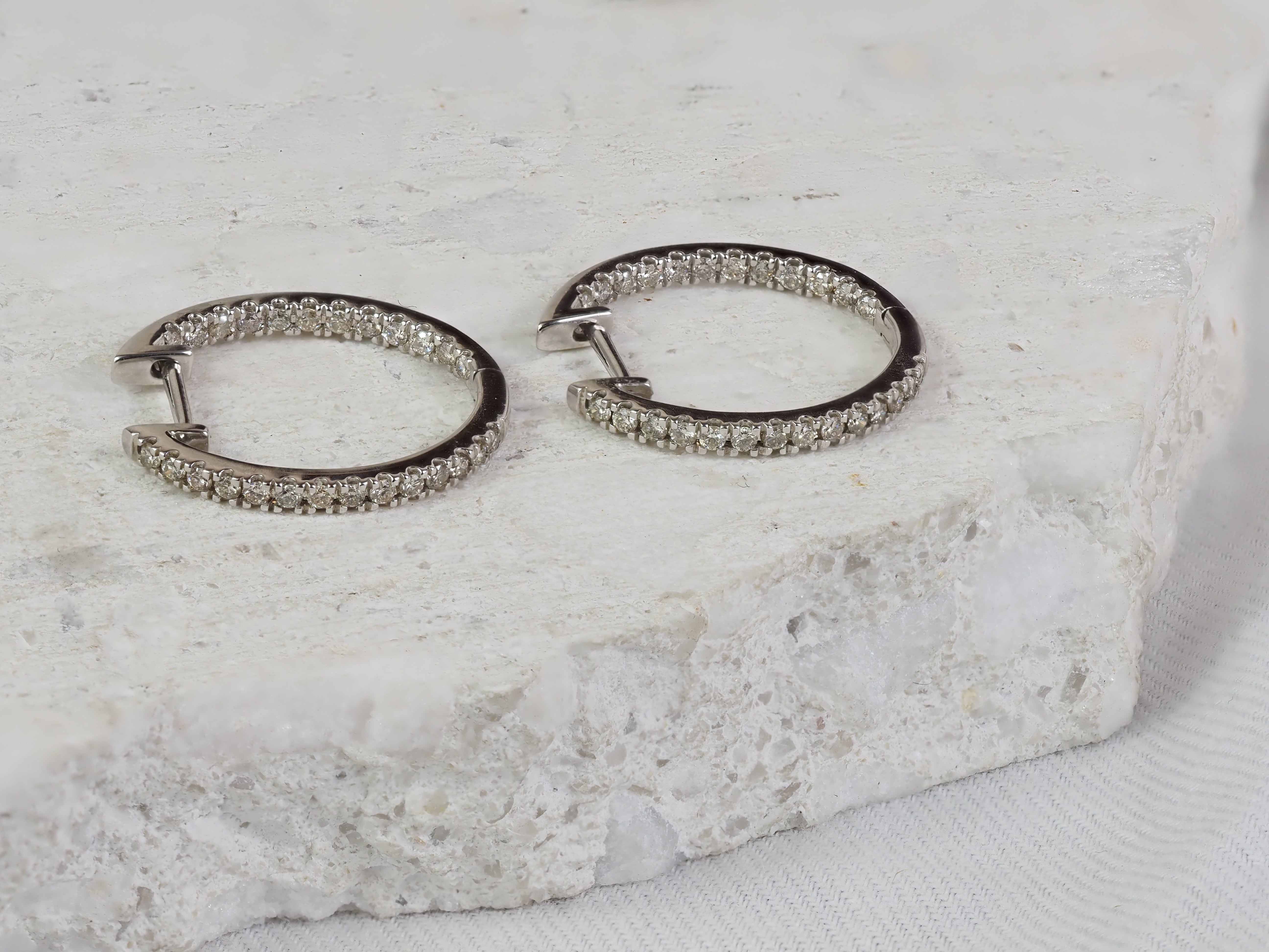 9ct White Gold Diamond Huggie Earrings, 0.50ct Total