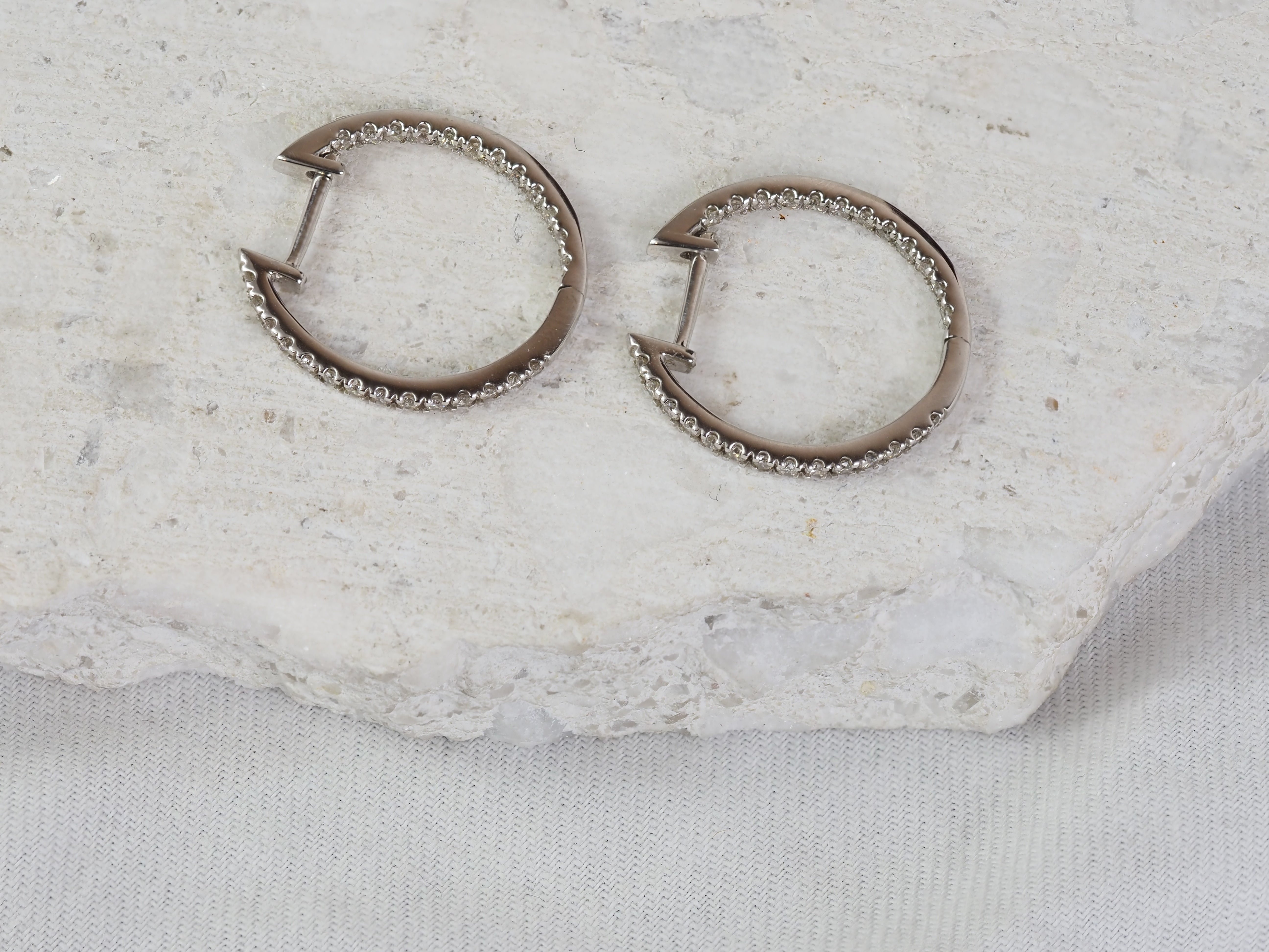 9ct White Gold Diamond Huggie Earrings, 0.50ct Total