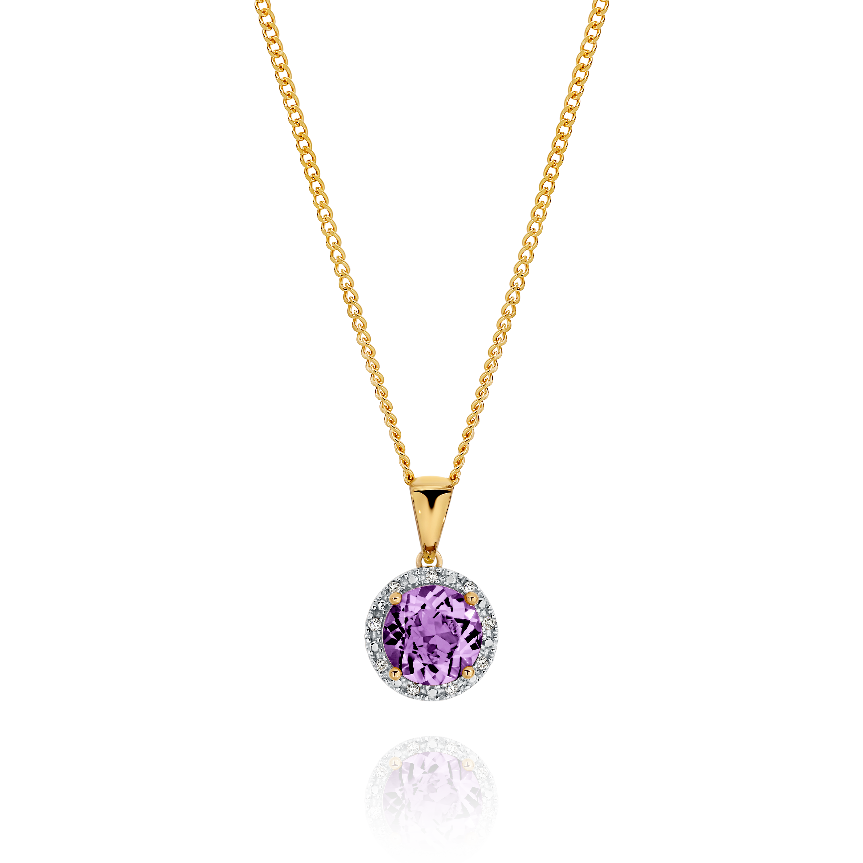 9ct Yellow Gold Amethyst and Diamond Pendant