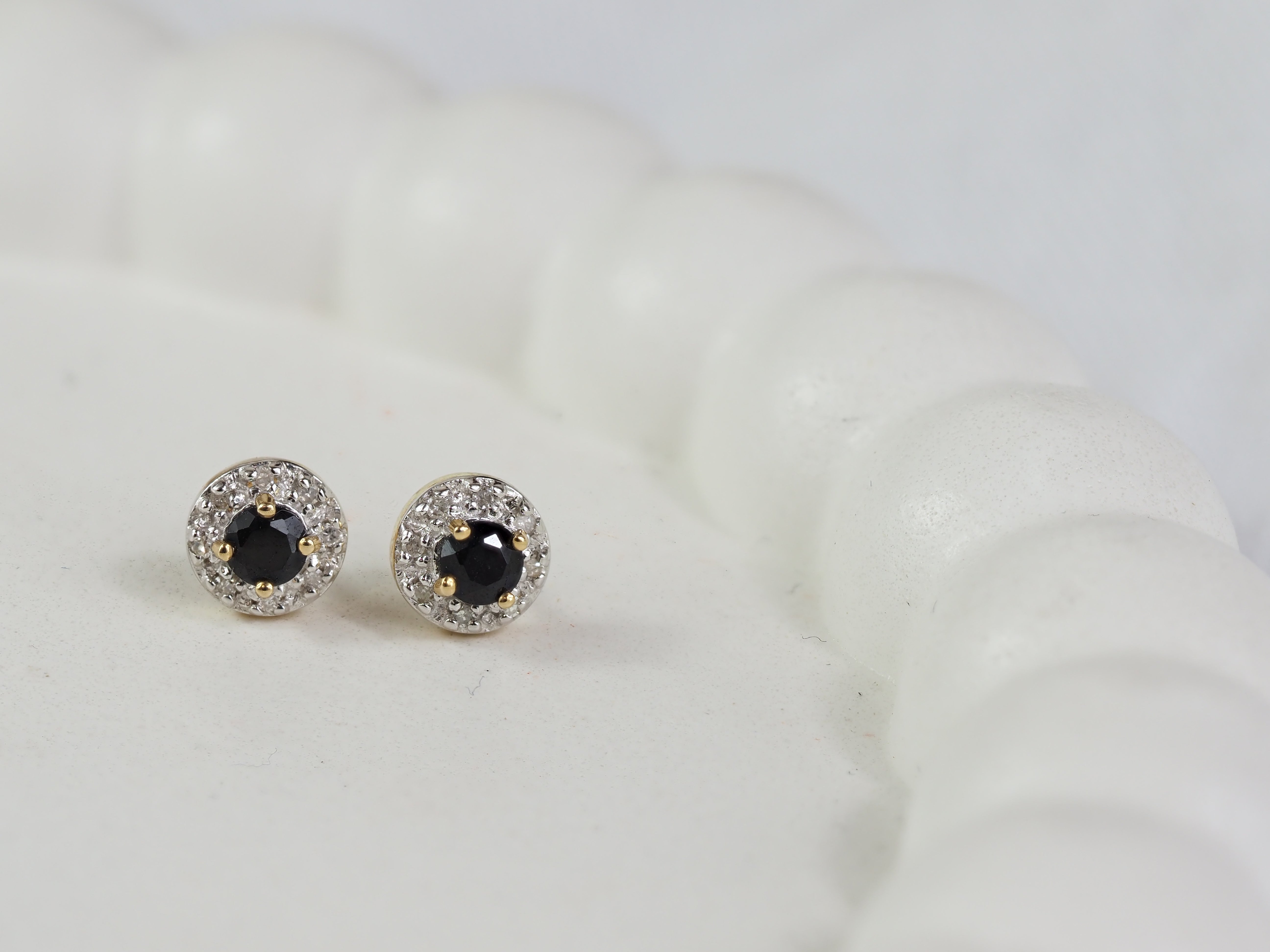 9ct Yellow Gold Sapphire and Diamond Stud Earrings