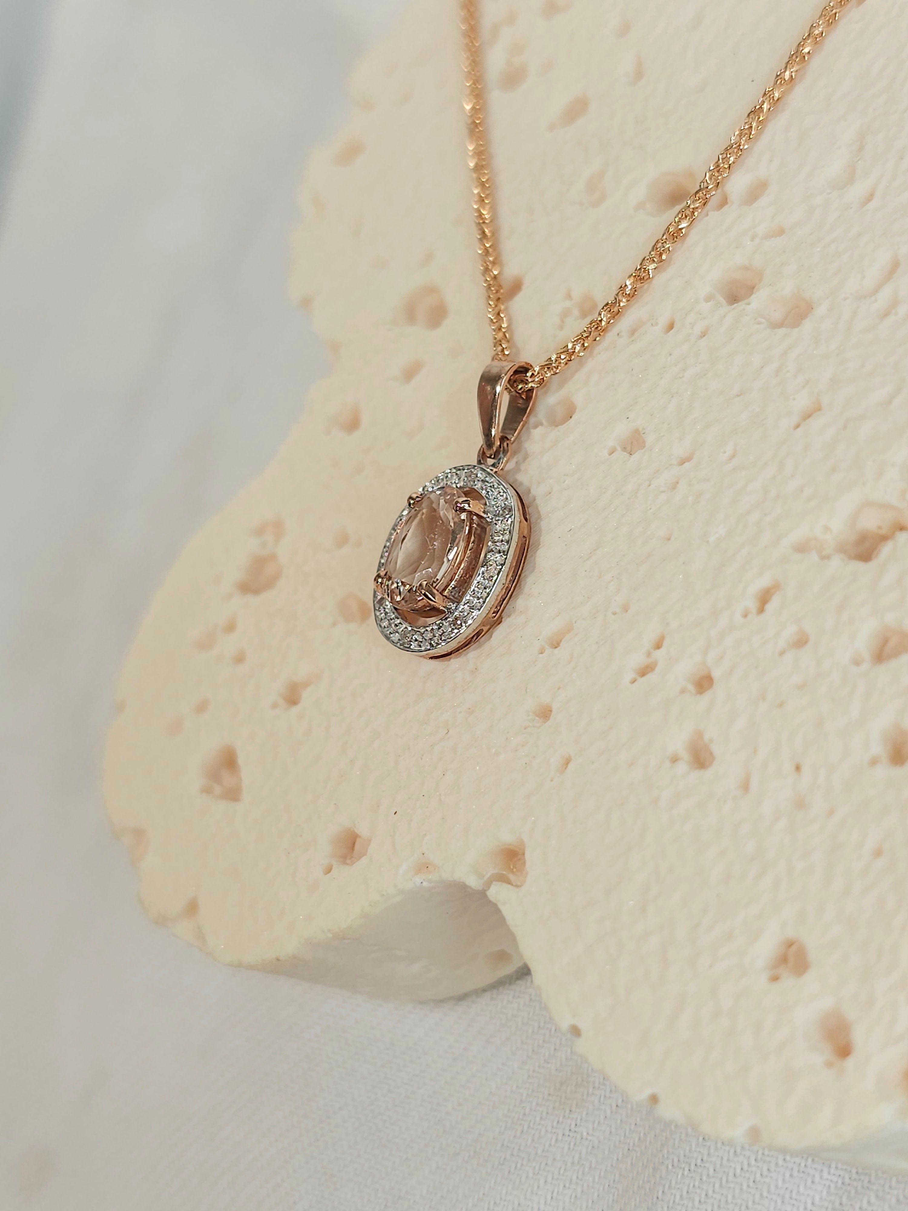 9ct rose gold morganite & diamond pendant