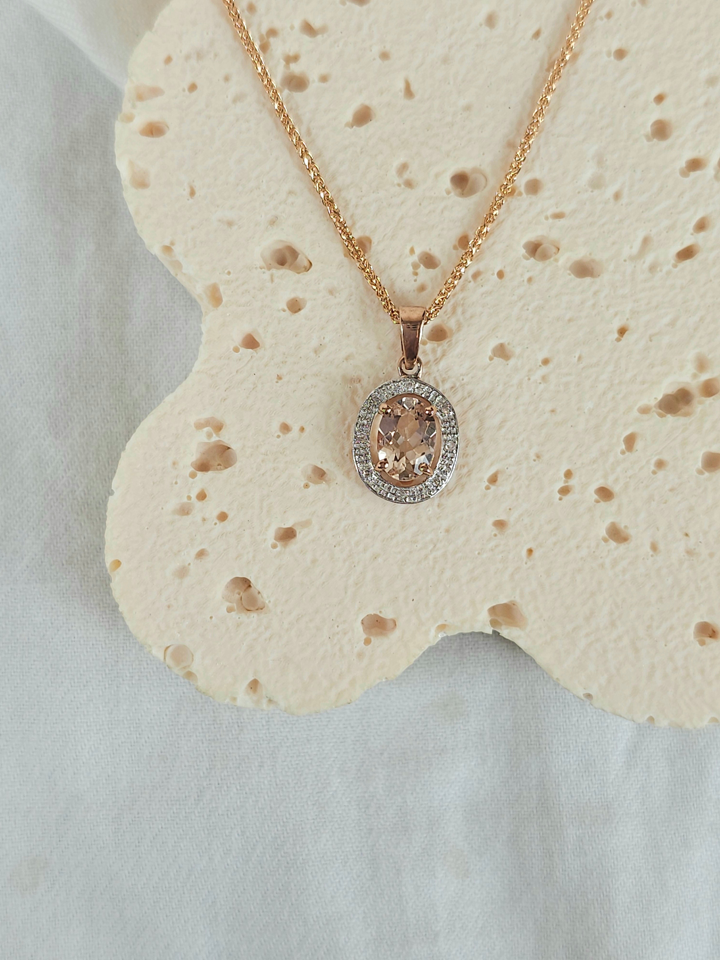 9ct rose gold morganite & diamond pendant