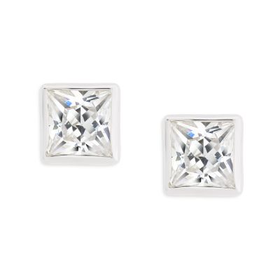 9ct White Gold Princess Cut Cubic Zirconia Stud Earrings