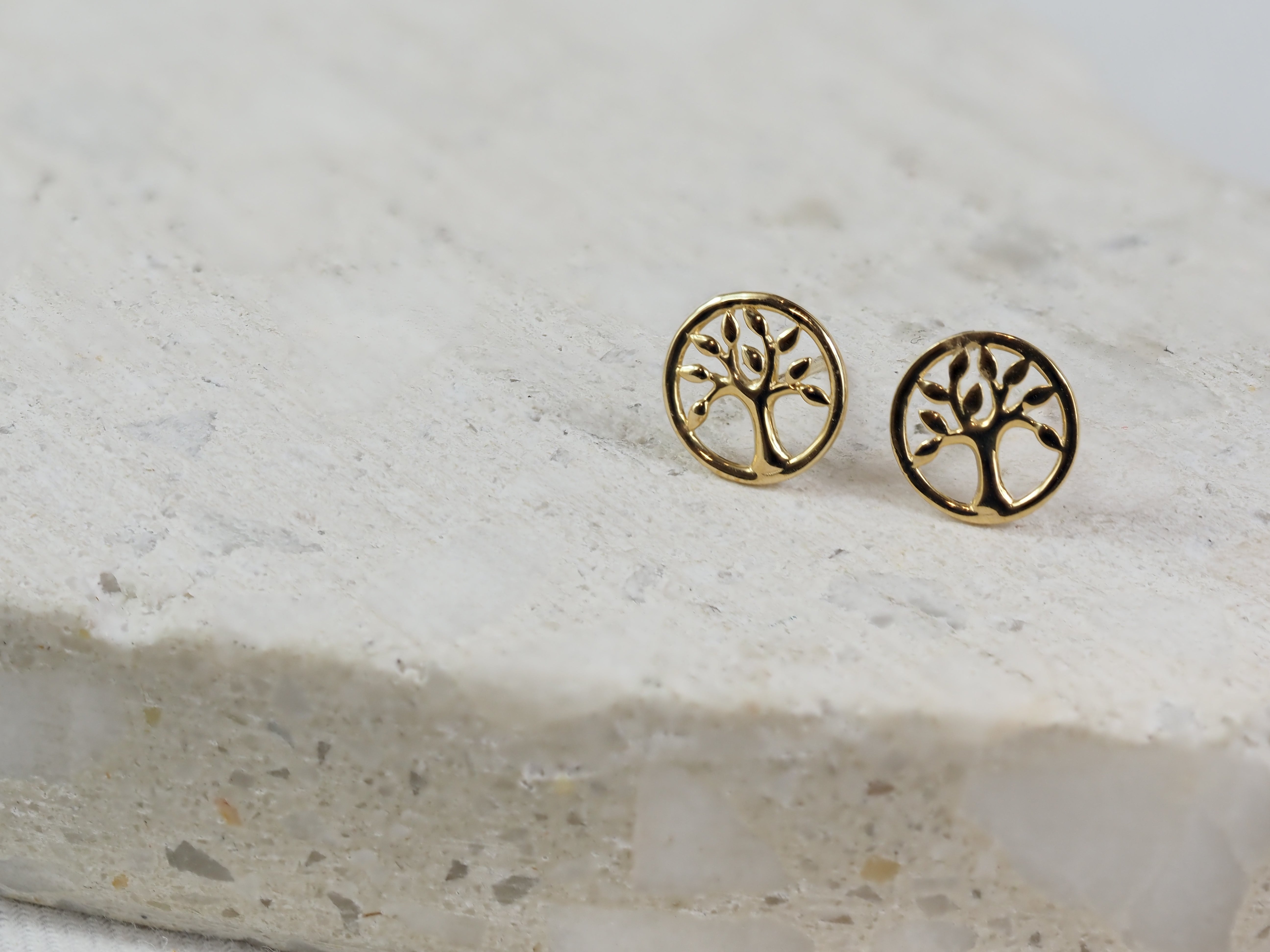 9ct Yellow Gold Tree Of Life Stud Earrings