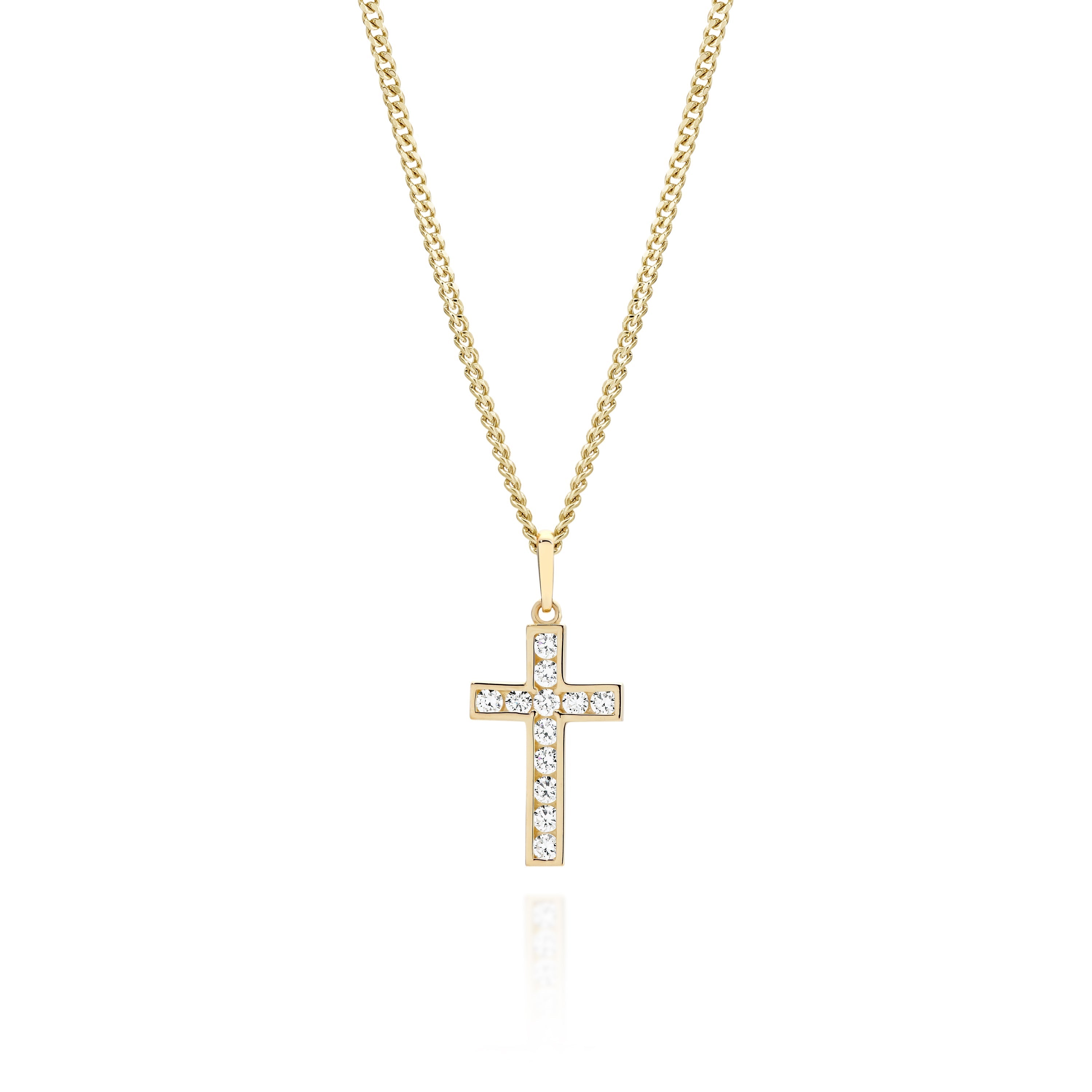 9ct Yellow Gold Channel Set Diamond Cross Pendant
