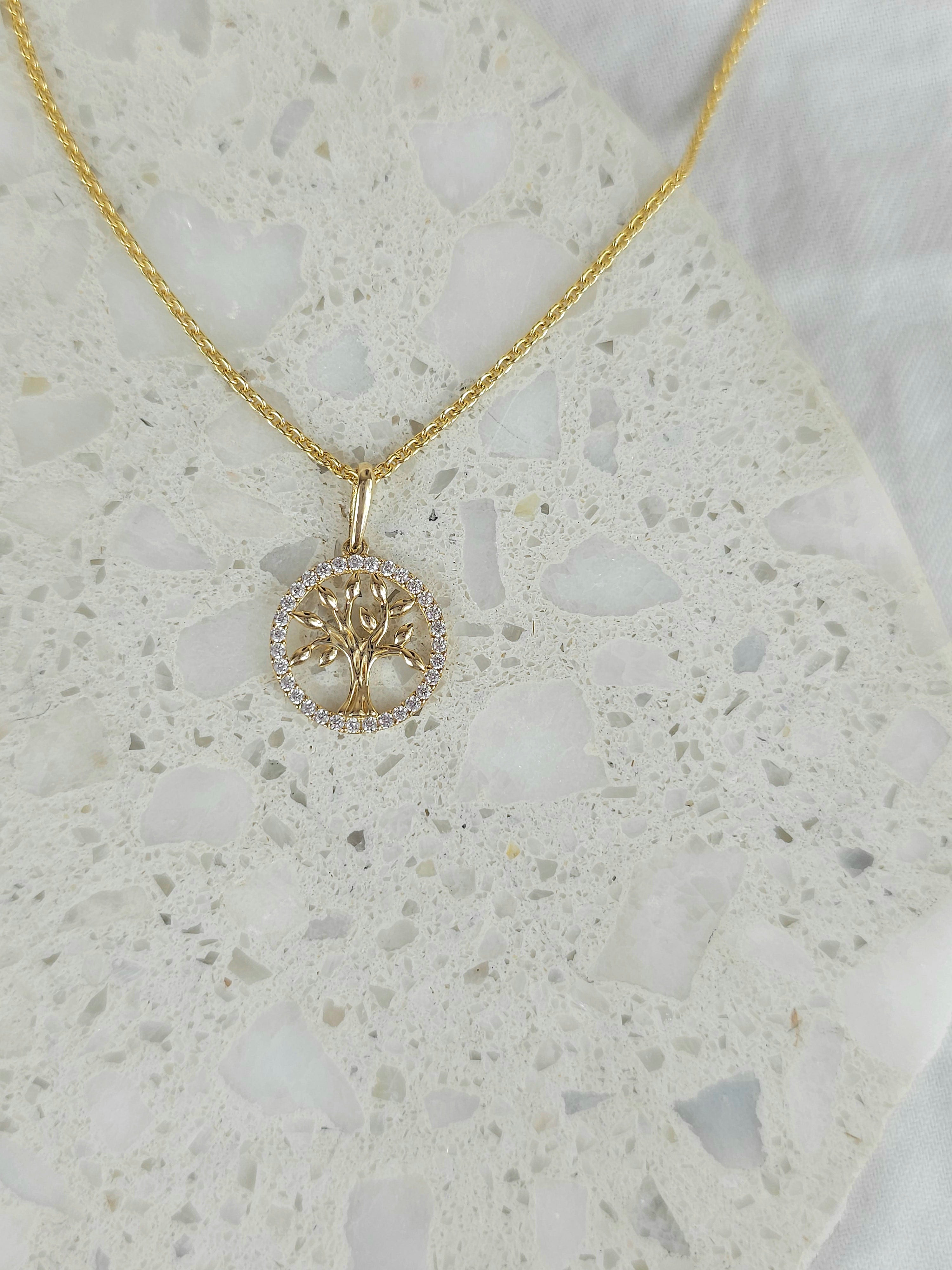 9ct Yellow Gold Stone Set Tree of Life Pendant
