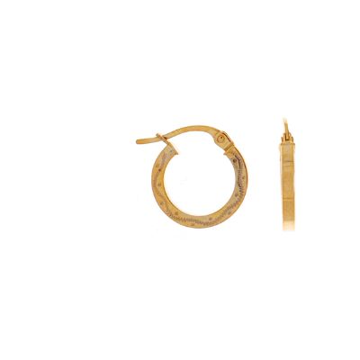 9ct Yellow Gold 10mm Square Tube Engraved Hoop Earrings