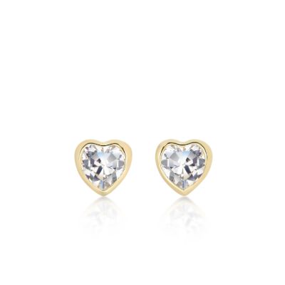 9ct Yellow Gold Cubic Zirconia Heart Stud Earrings