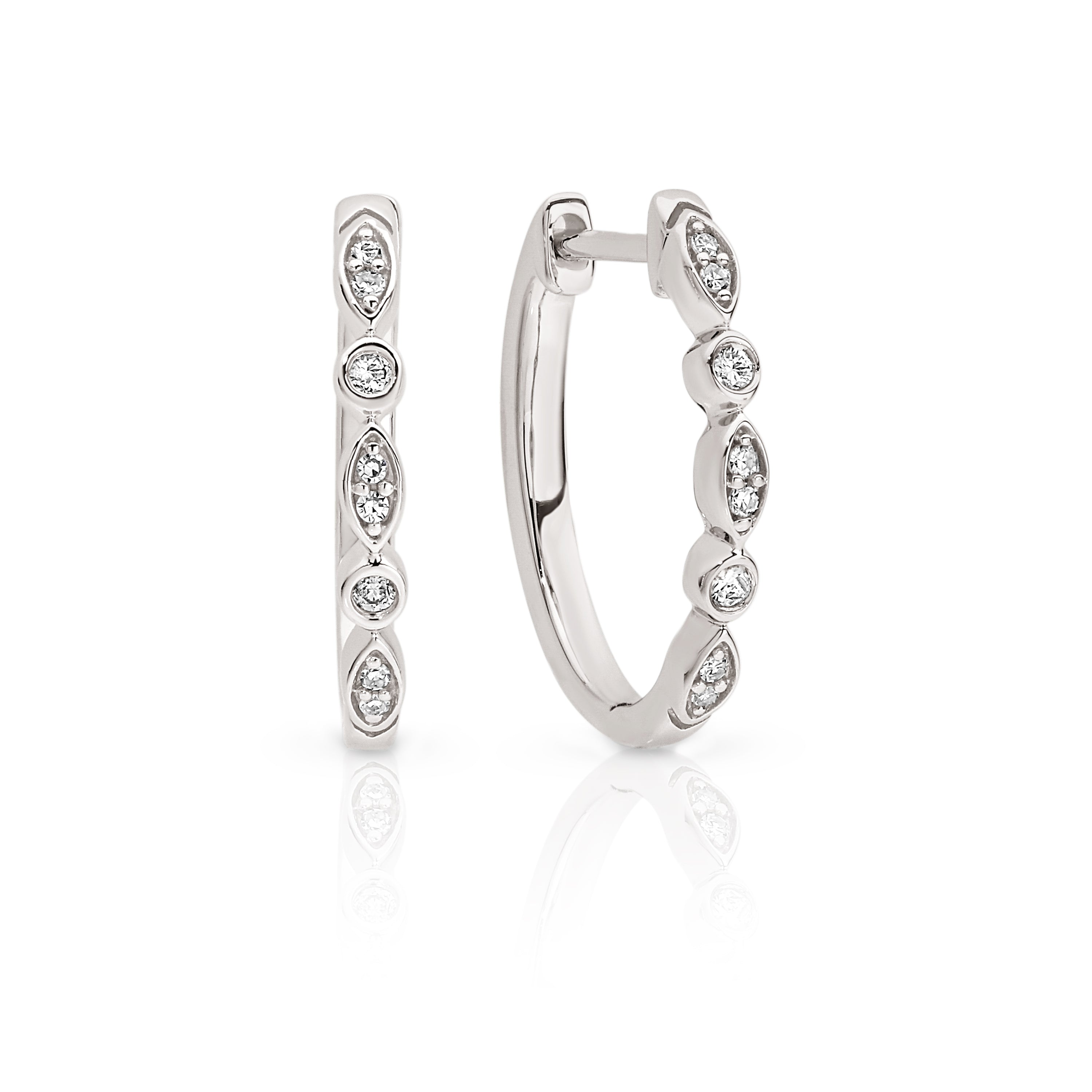 9ct White Gold Vintage Diamond Huggie Earrings, 0.10ct Total