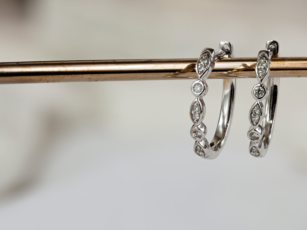 9ct White Gold Vintage Diamond Huggie Earrings, 0.10ct Total