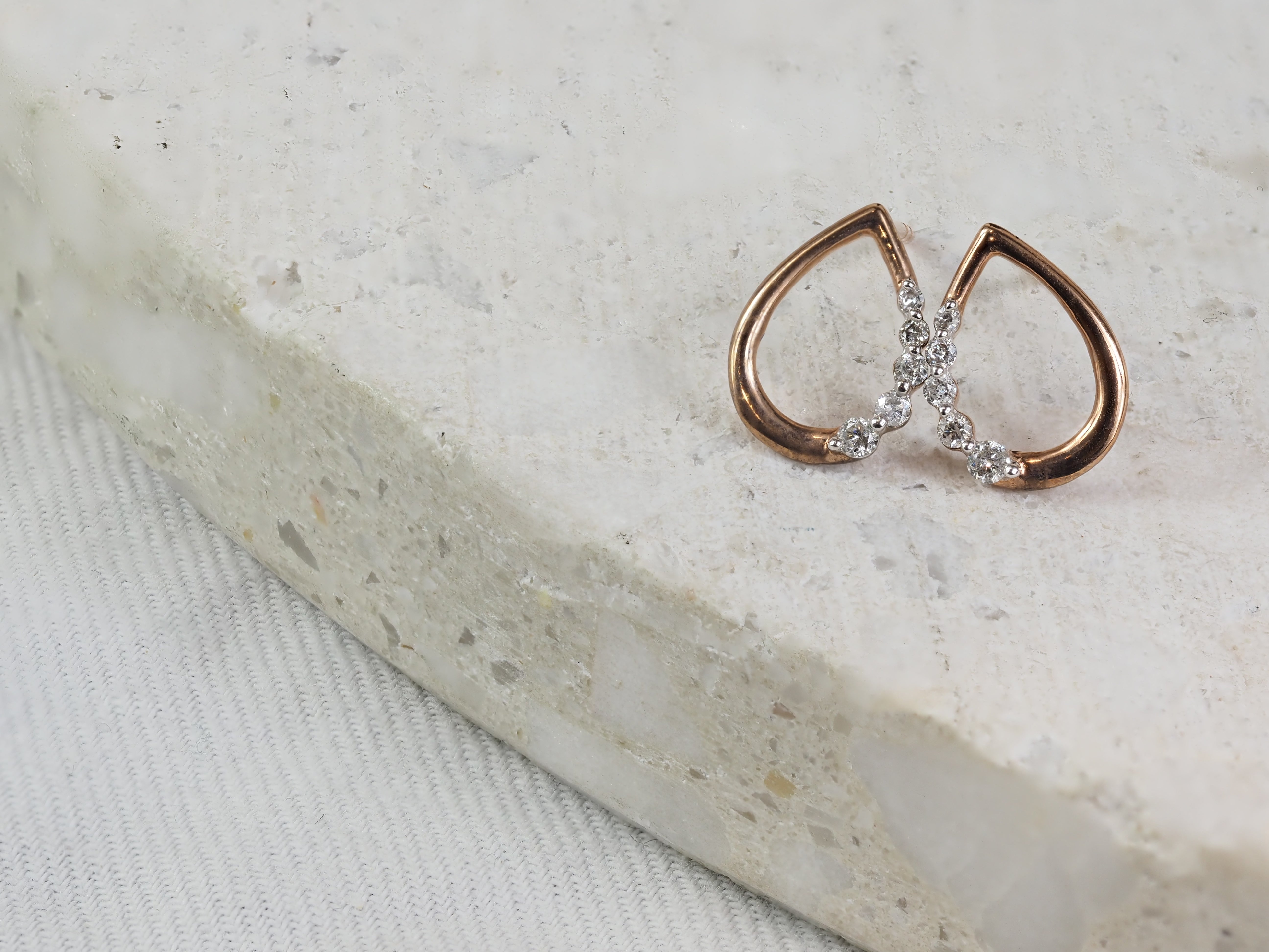 9ct Rose Gold Open Pear Diamond Stud Earrings