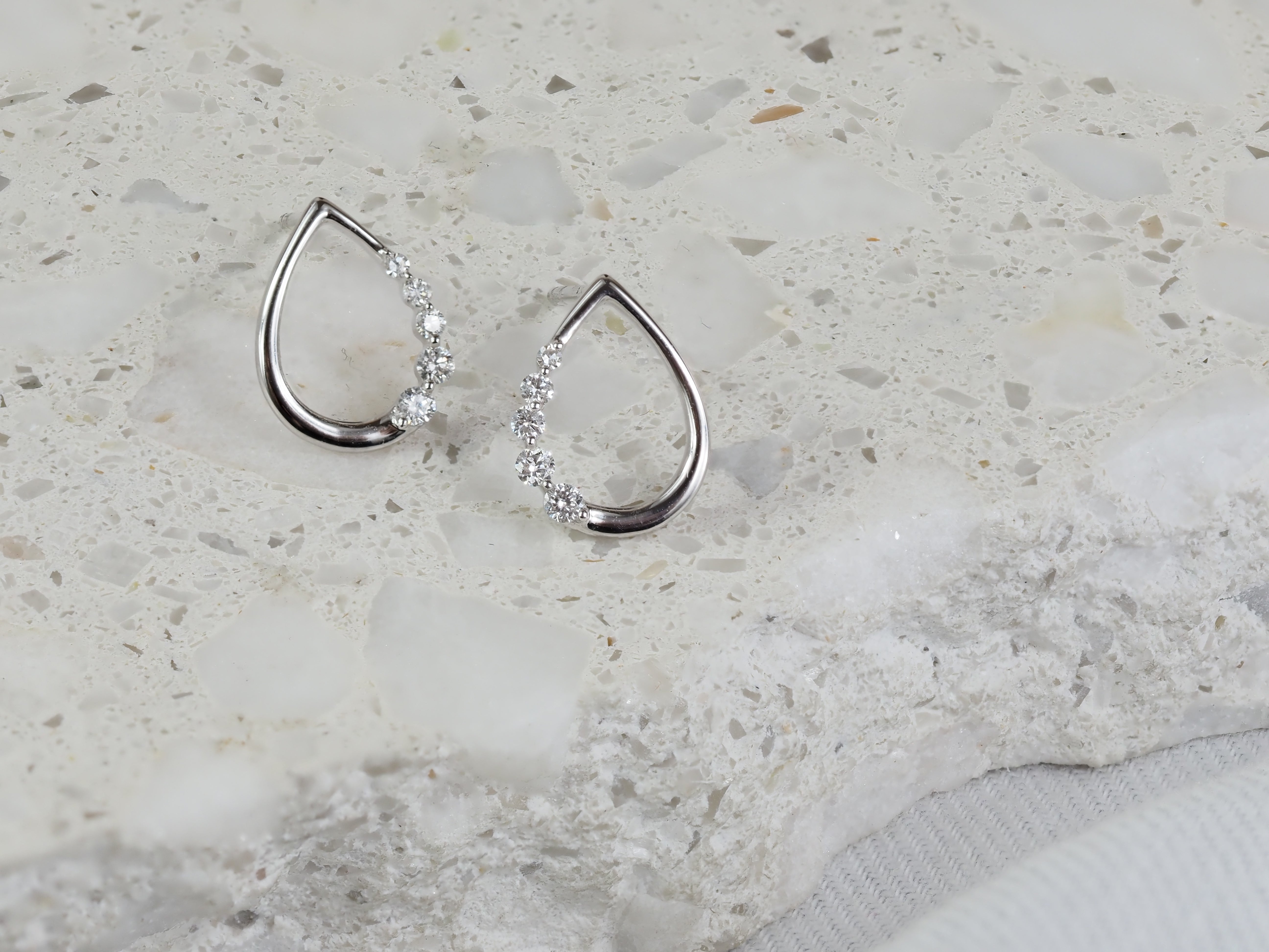 9ct White Gold Open Pear Diamond Stud Earrings