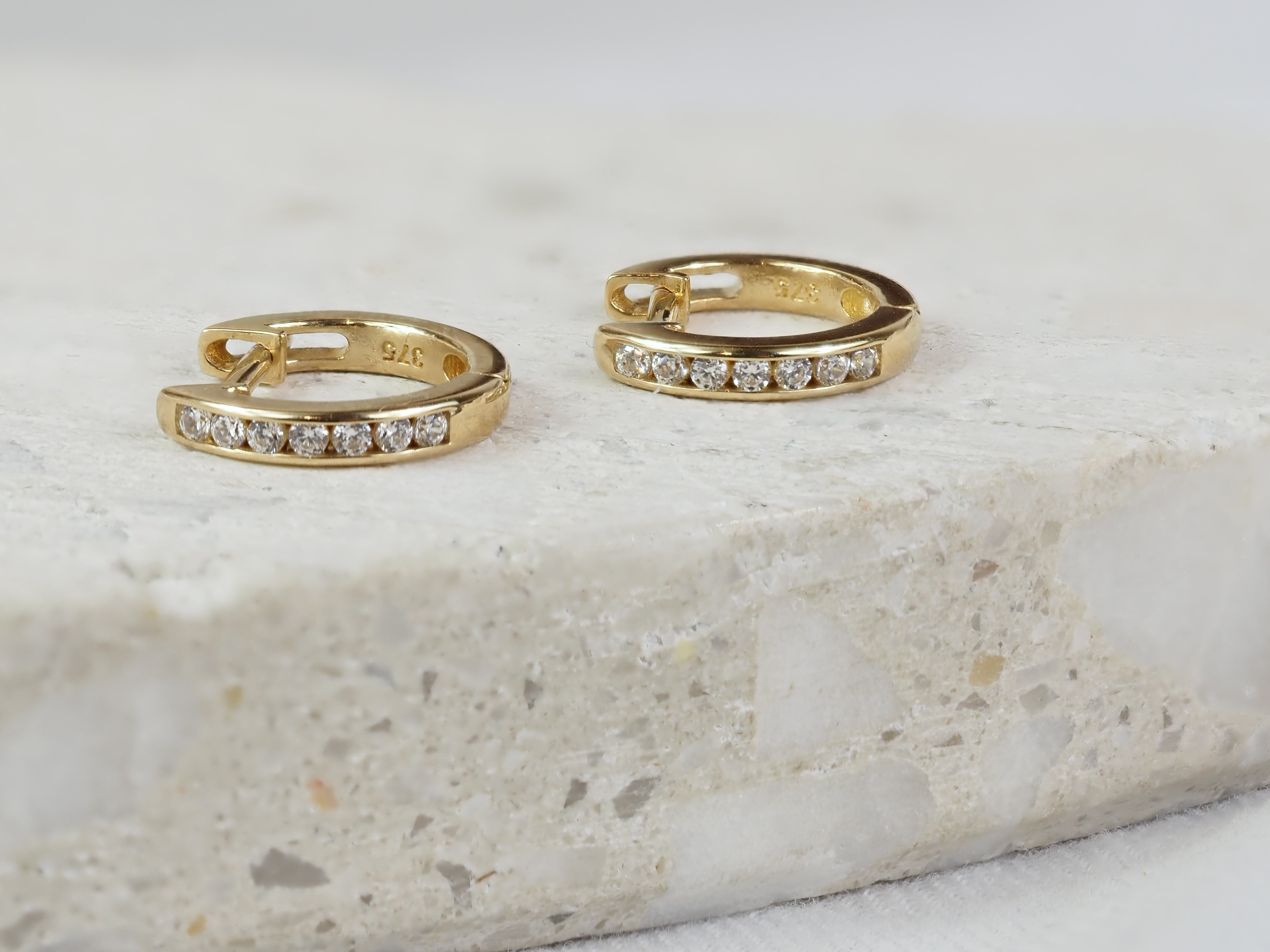 9ct Yellow Gold Cubic Zirconia Huggie Earrings