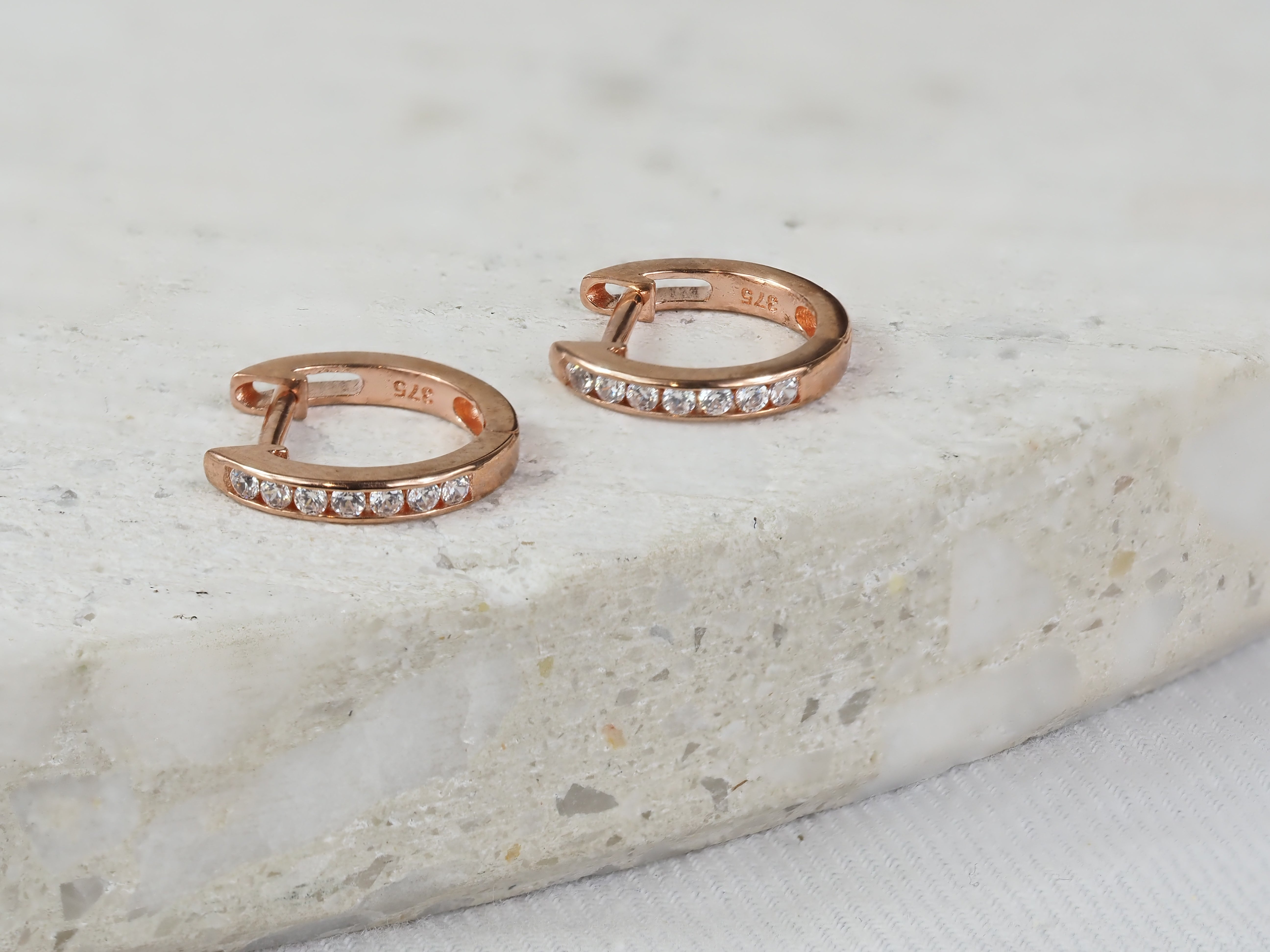 9ct Rose Gold Channel Huggie Earrings