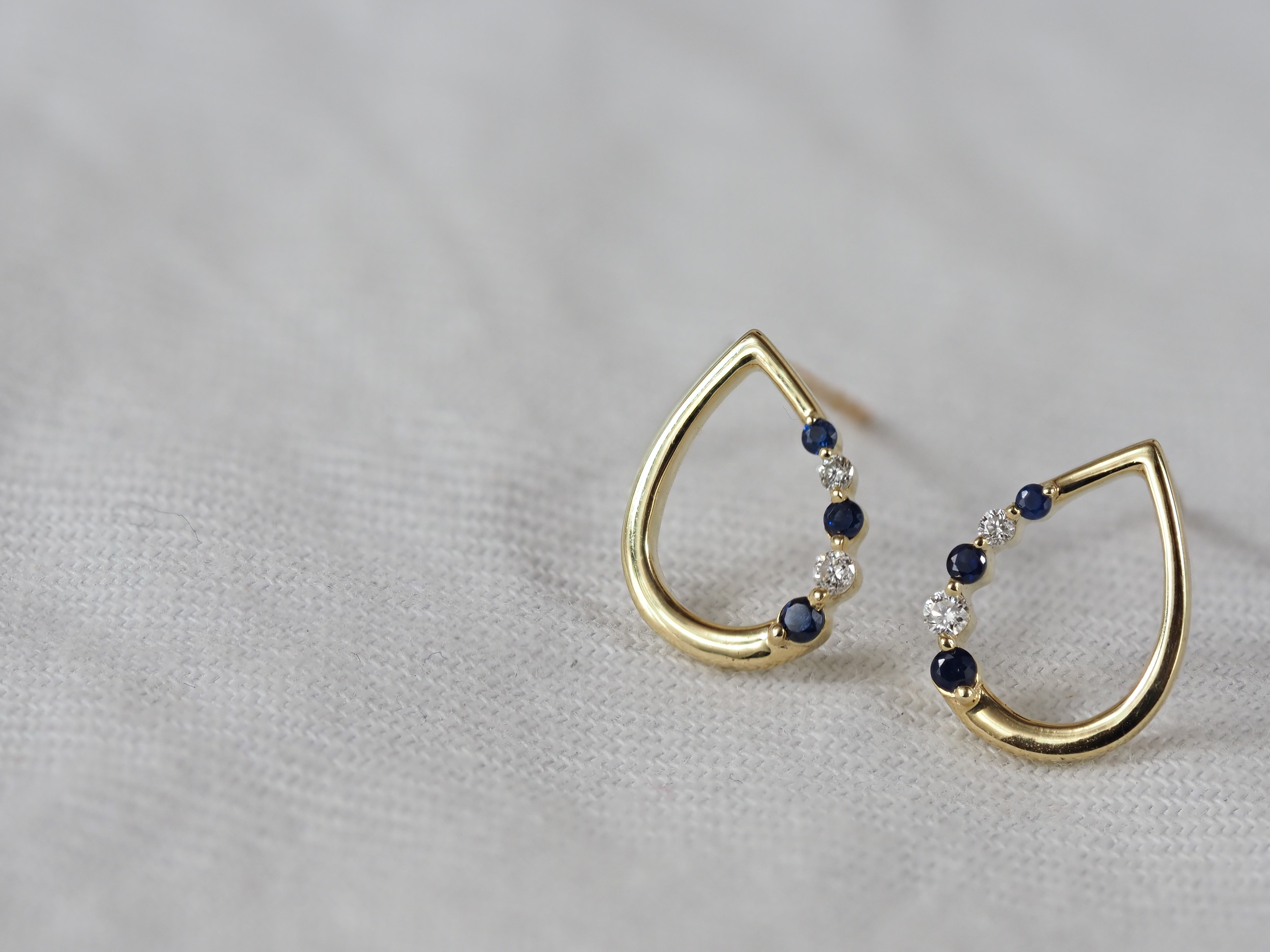 9ct Yellow Gold Sapphire and Diamond Pear Stud Earrings