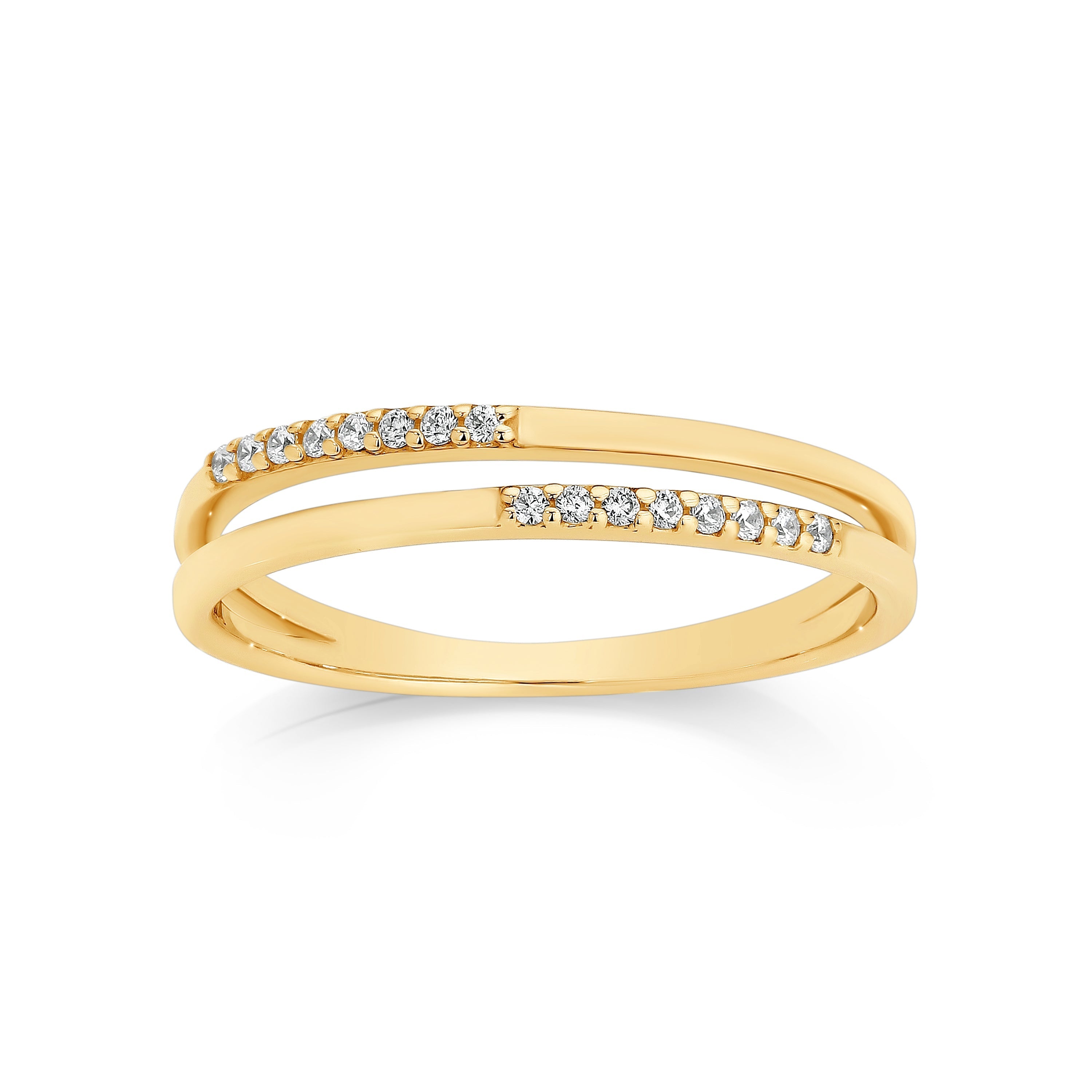 9ct Yellow Gold Cubic Zirconia Double Row Ring