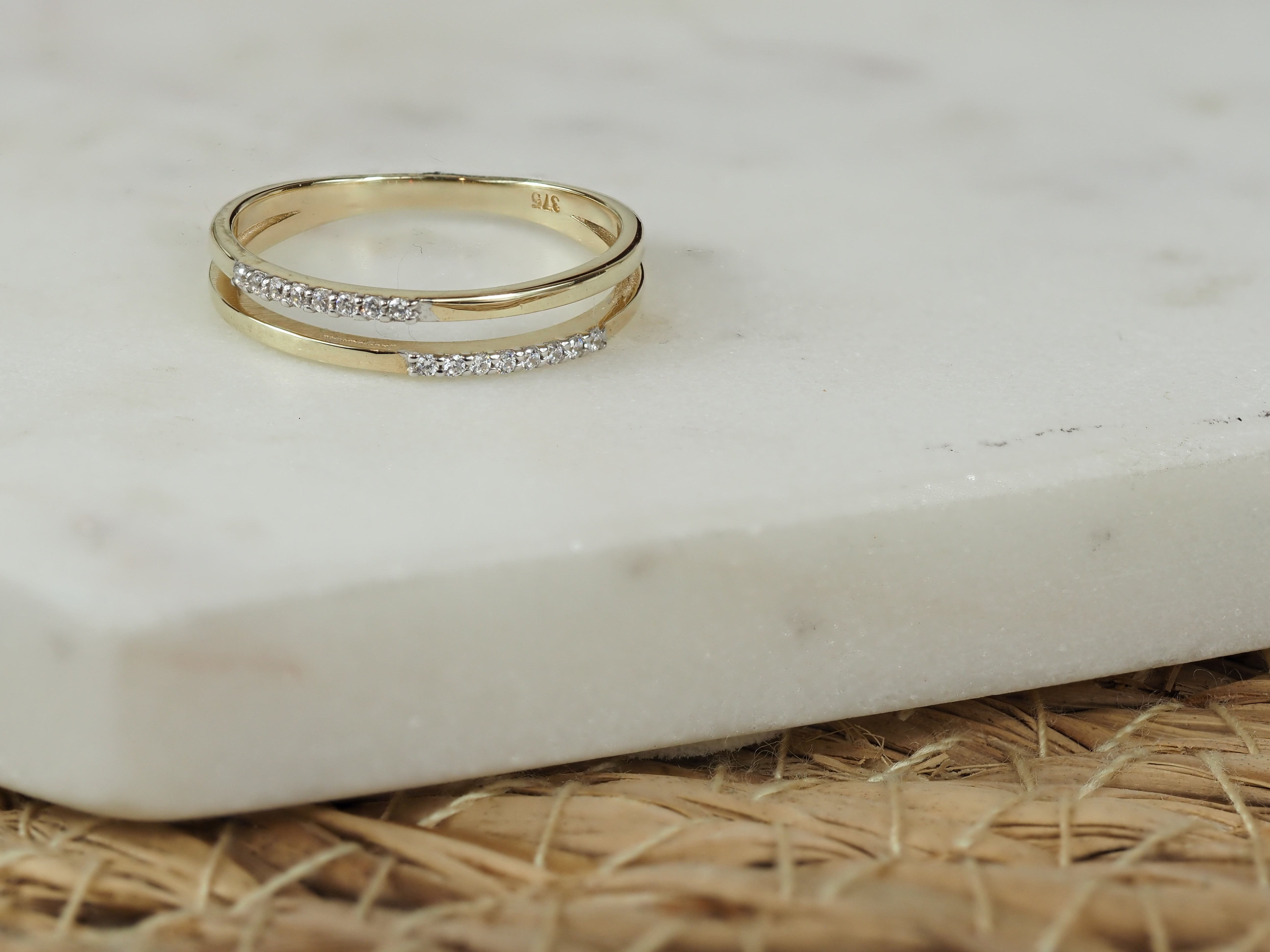 9ct Yellow Gold Cubic Zirconia Double Row Ring