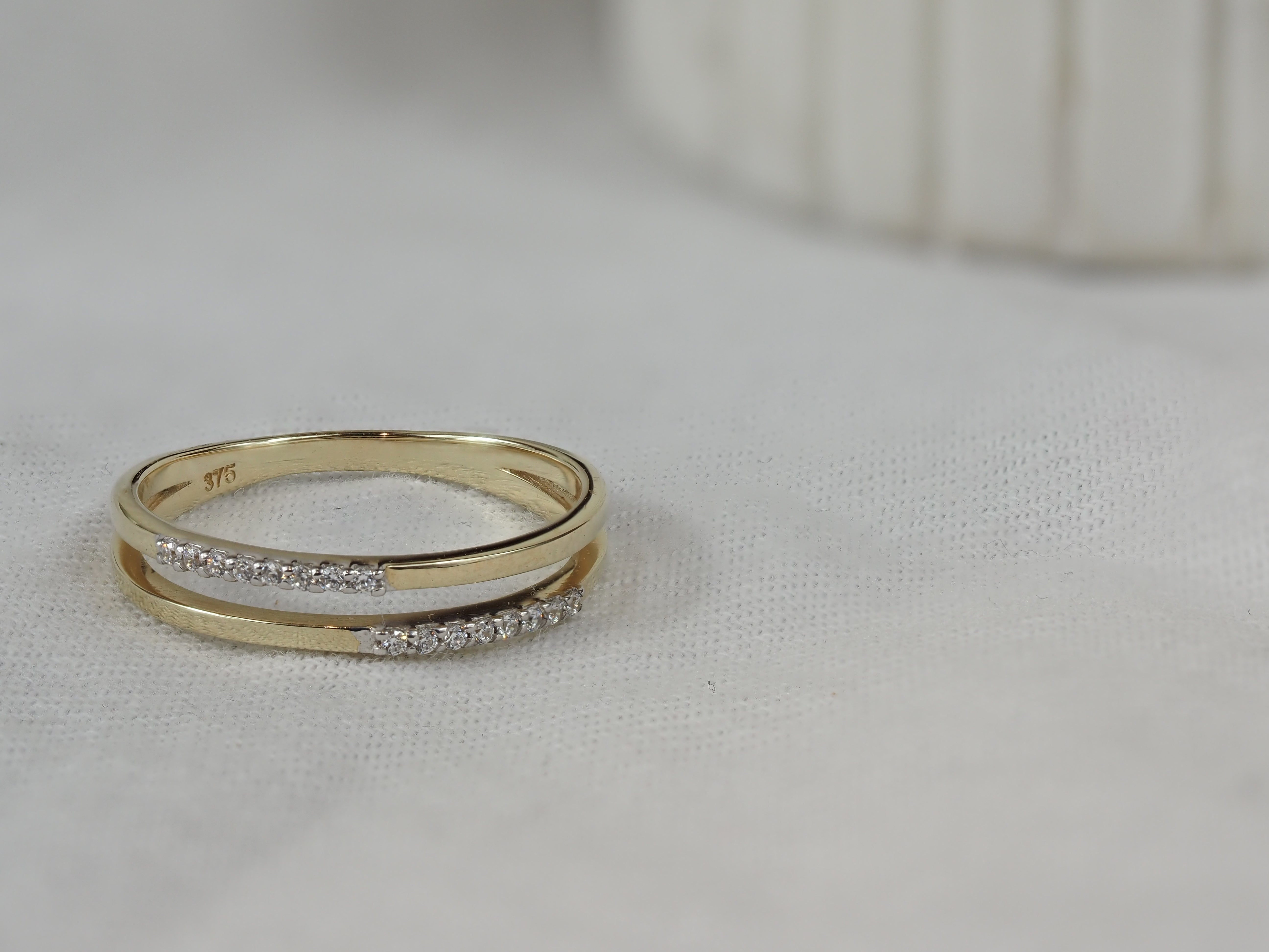 9ct Yellow Gold Cubic Zirconia Double Row Ring