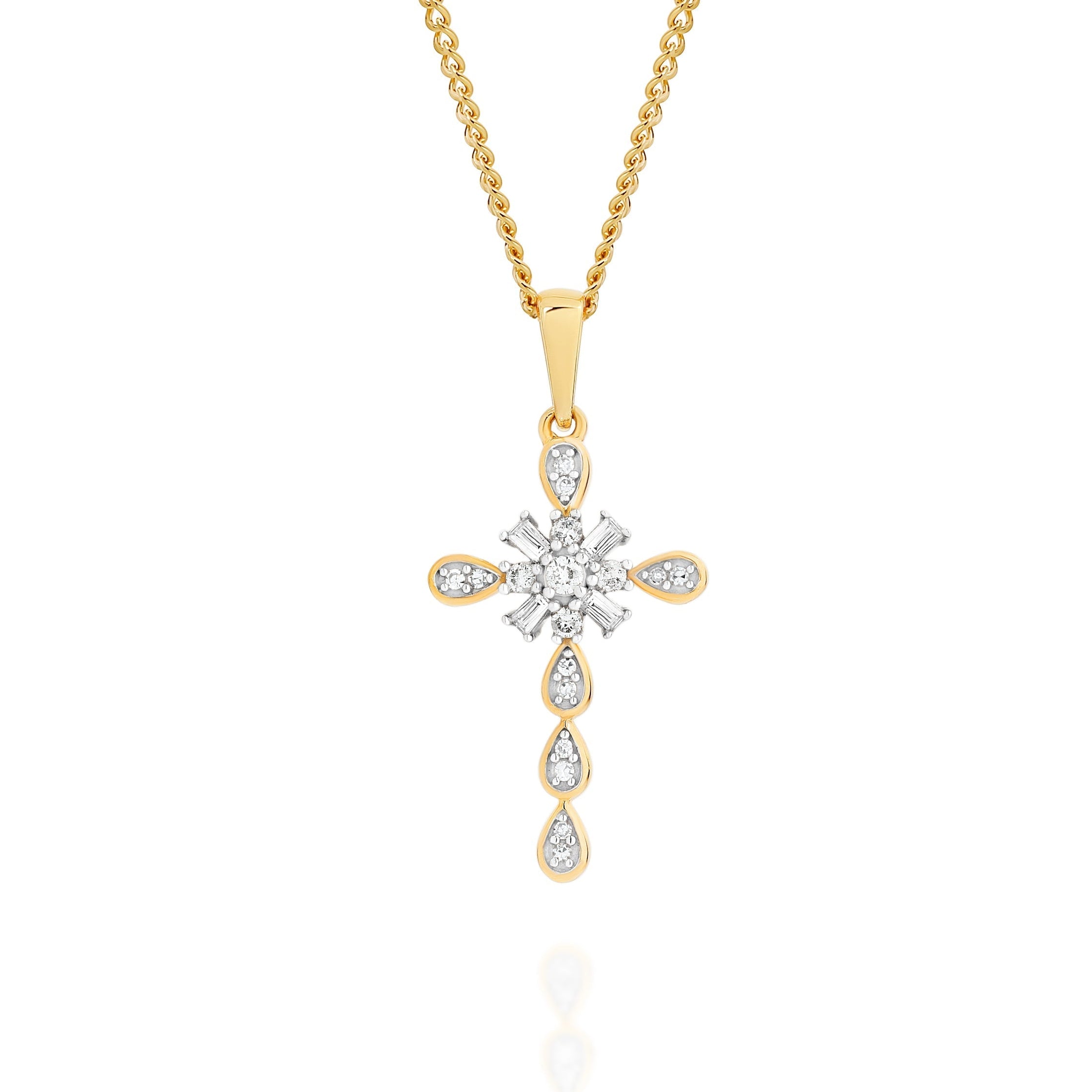 9ct Yellow Gold Diamond Cross Pendant