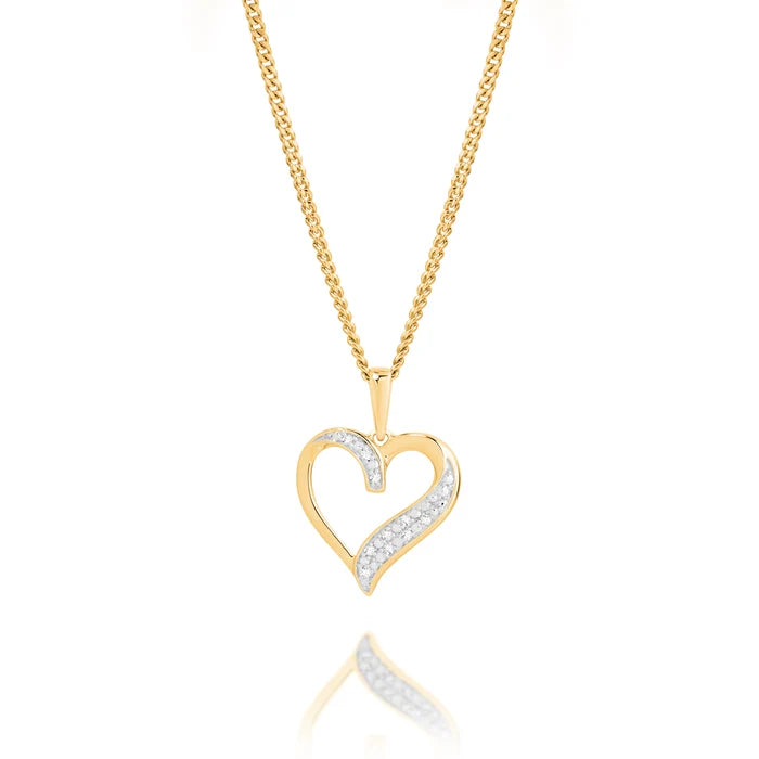 9ct Yellow Gold Diamond Heart Pendant