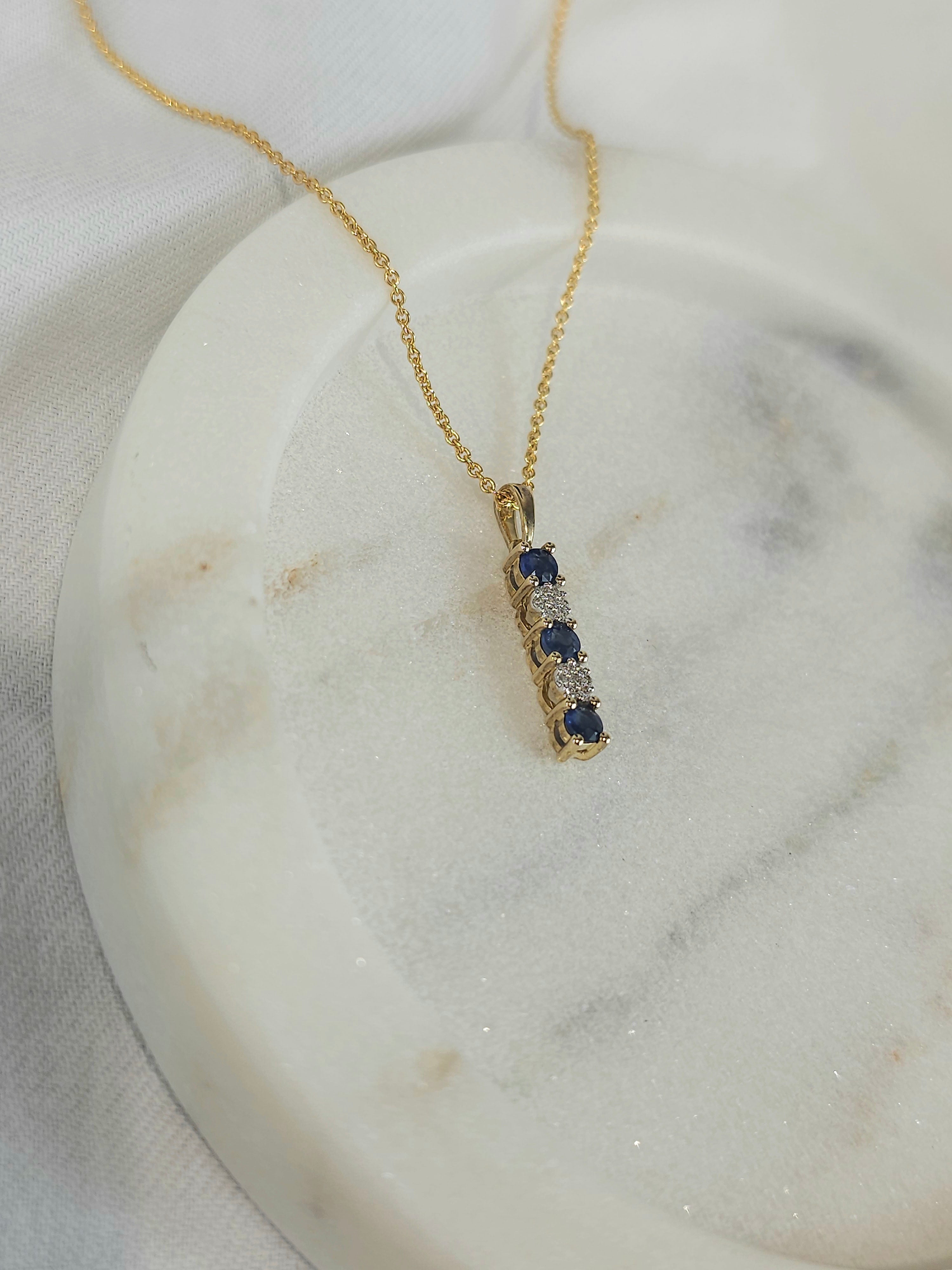 9ct blue sapphire & diamond cluster pendant