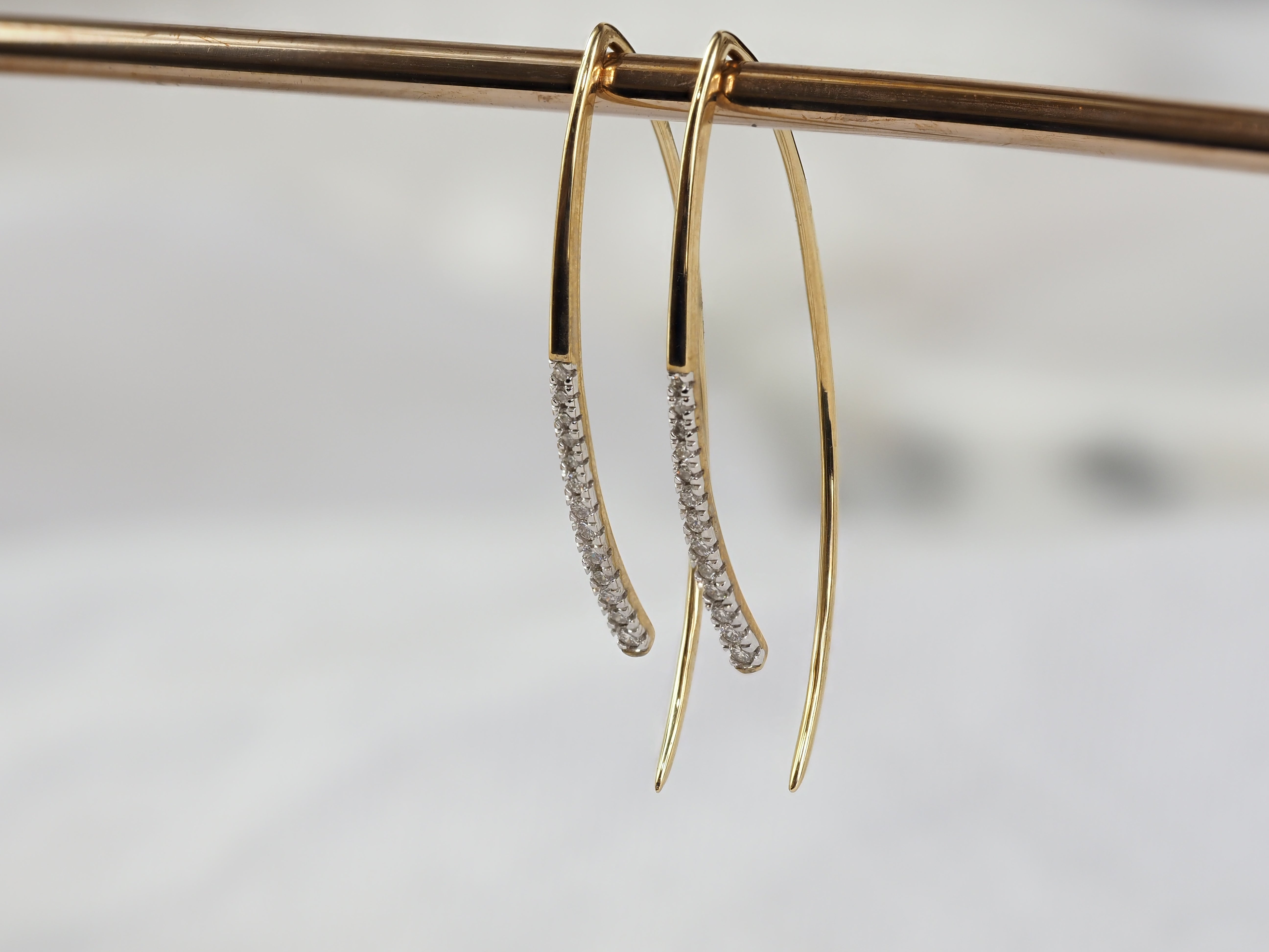 9ct Yellow Gold Diamond Pull Through Earrings