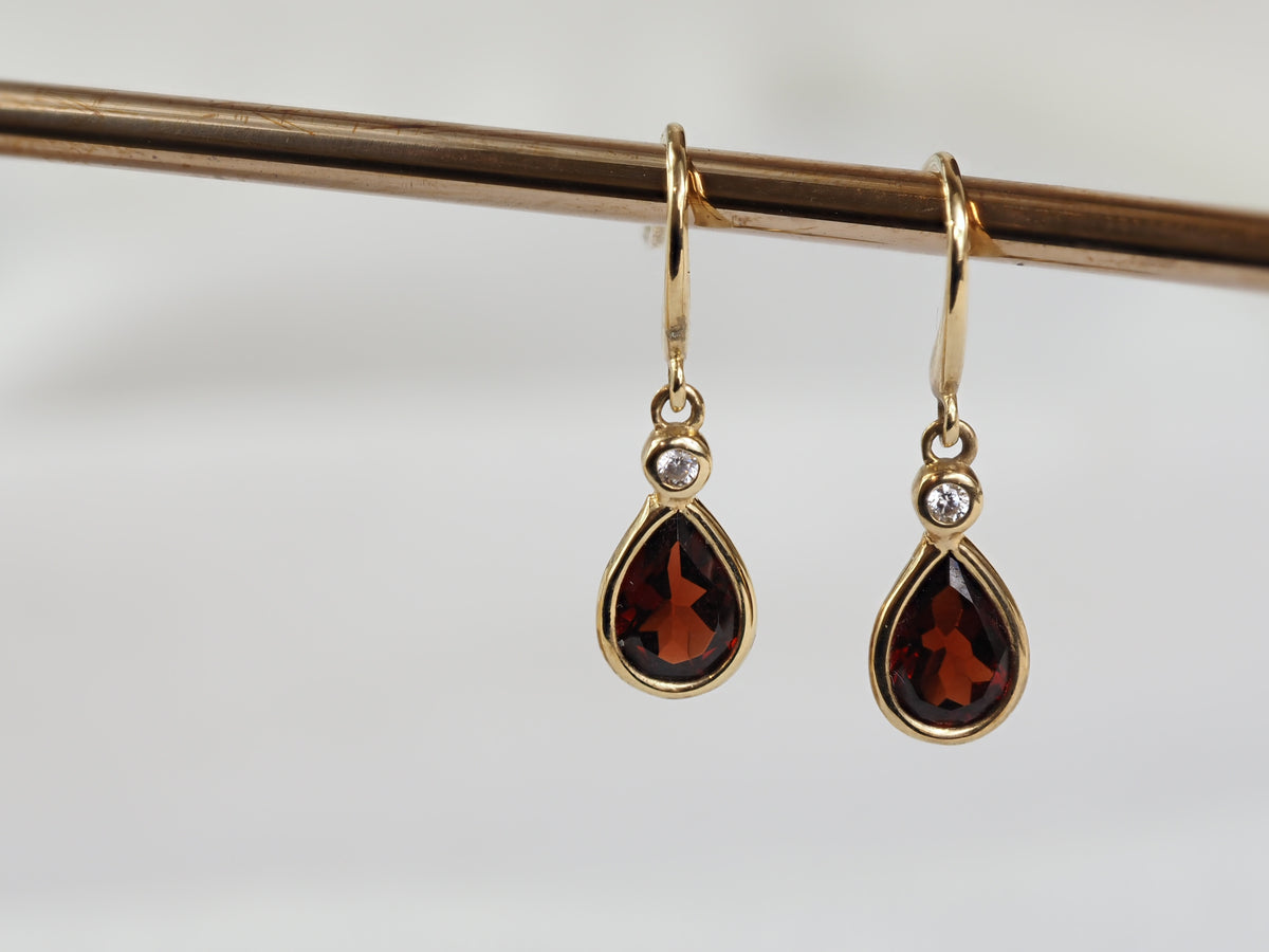 9ct Yellow Gold Garnet and Cubic Zirconia Drop Earrings