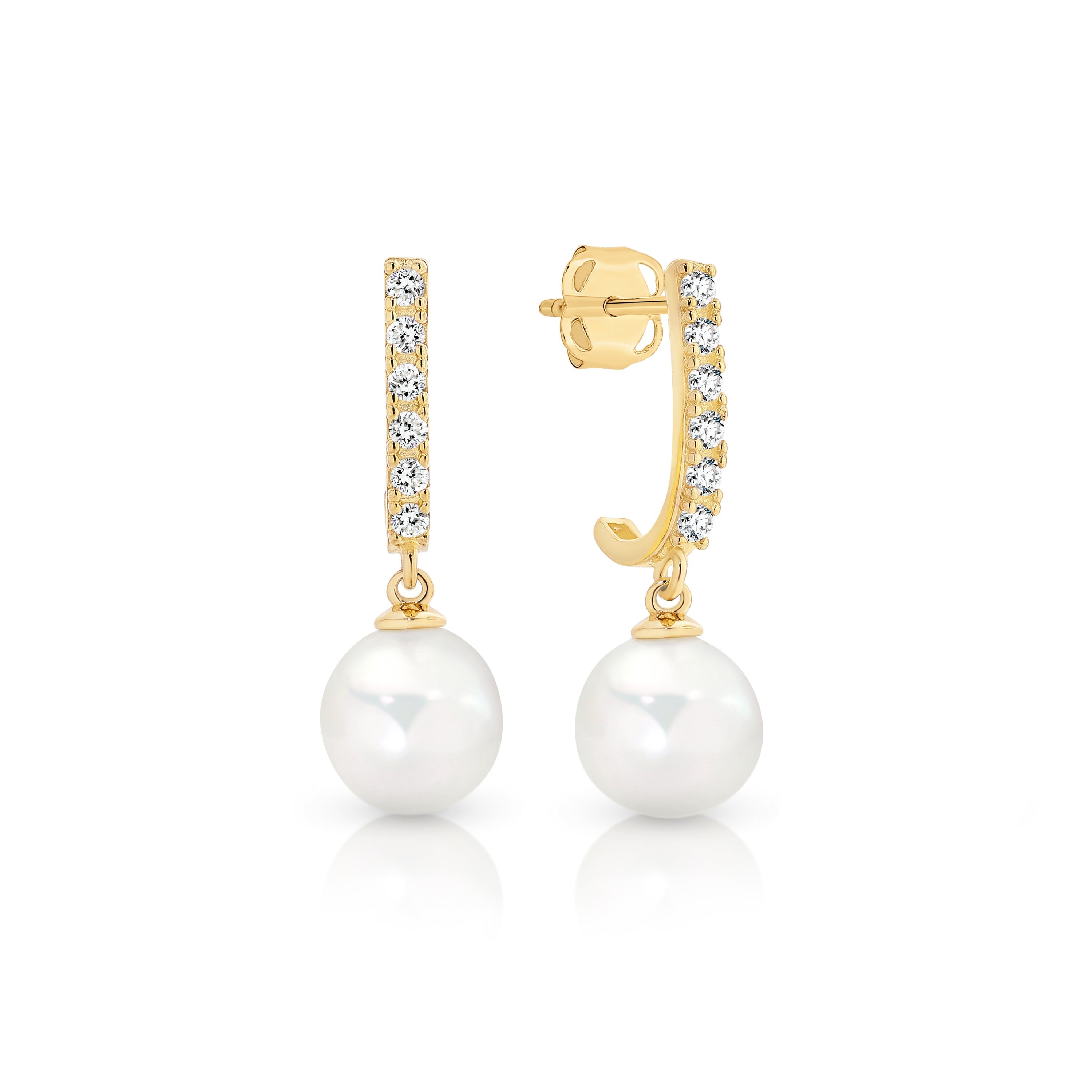 9ct pearl & cubic zirconia huggie studs