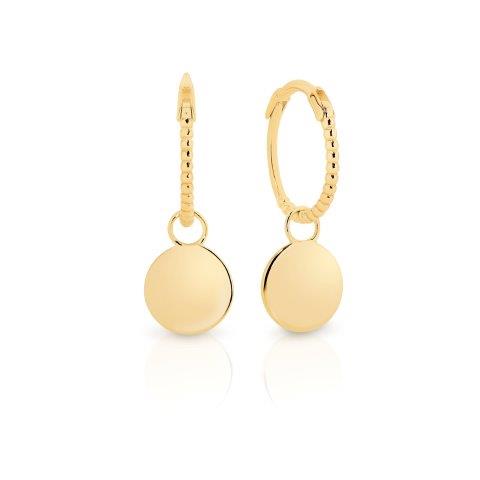 9ct Yellow Gold Dangle Discs Huggie Earrings