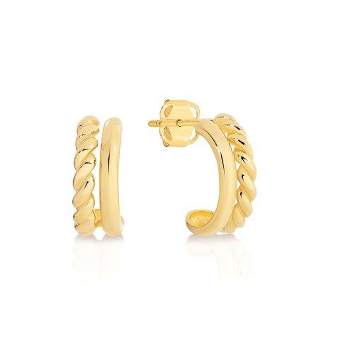 9ct Yellow Gold Double Row Stud Earrings