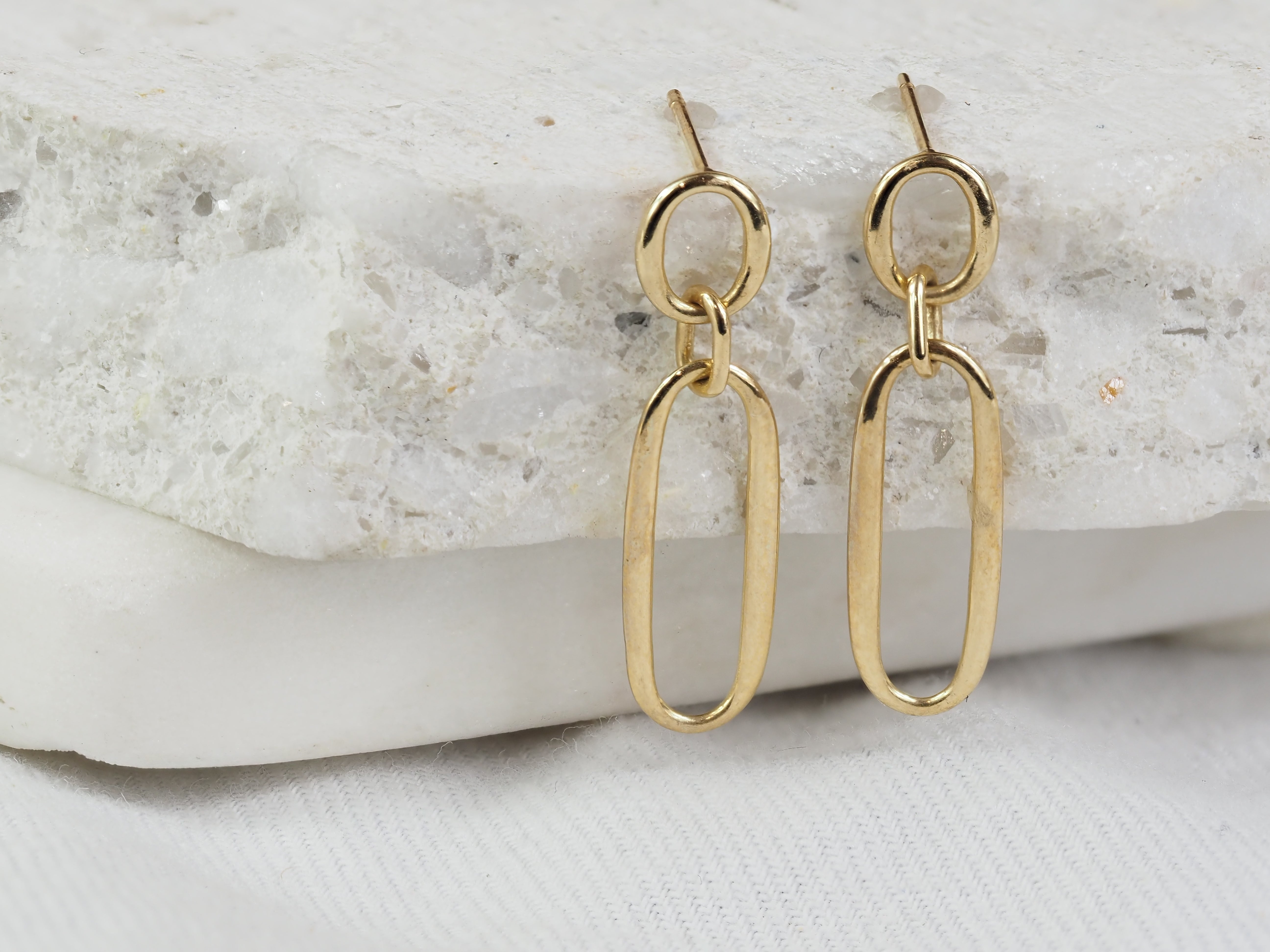 9ct Yellow Gold Flat Paperclip Drop Stud Earrings