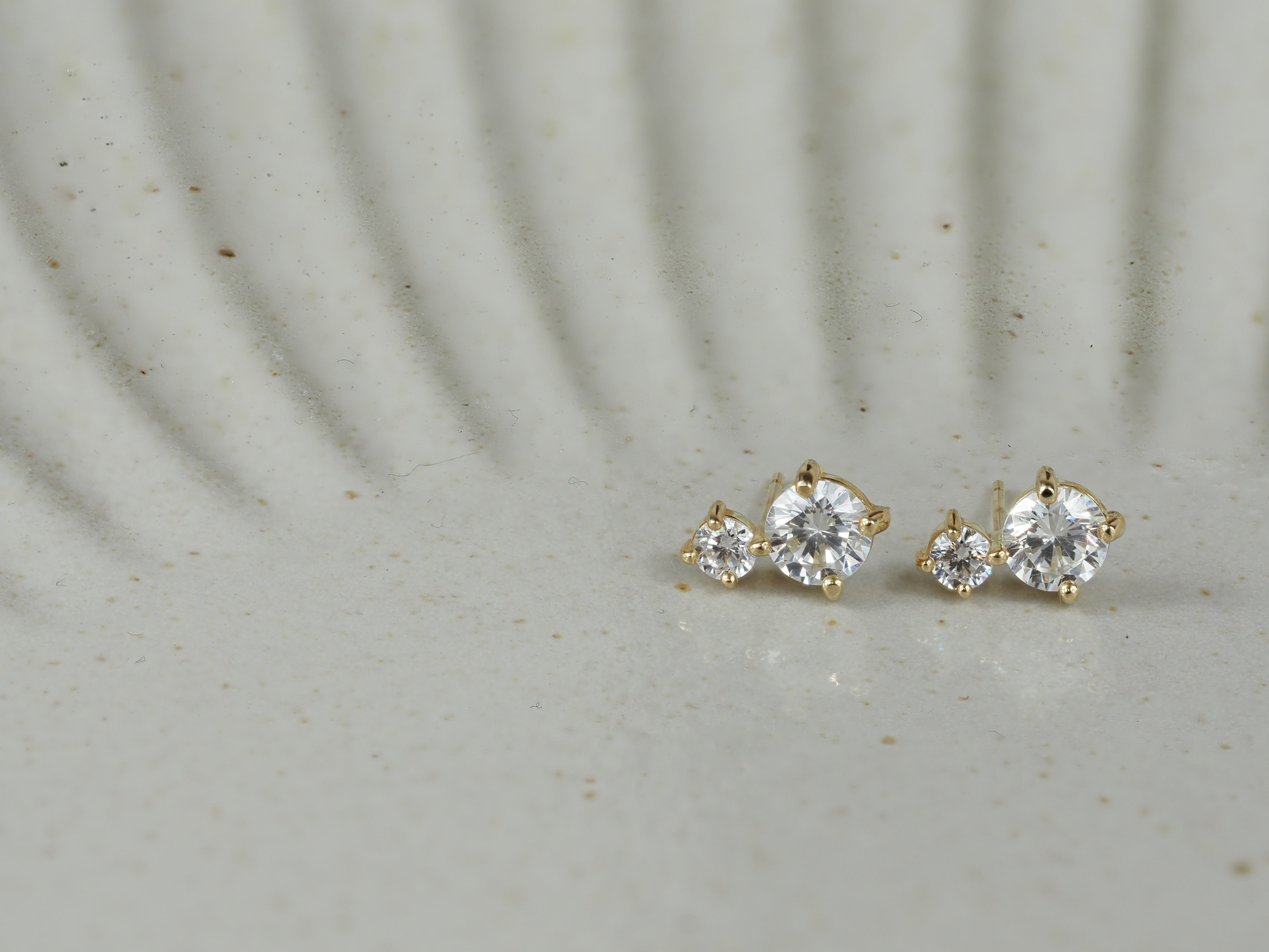 9ct Yellow Gold Double Cubic Zirconia Stud Earrings