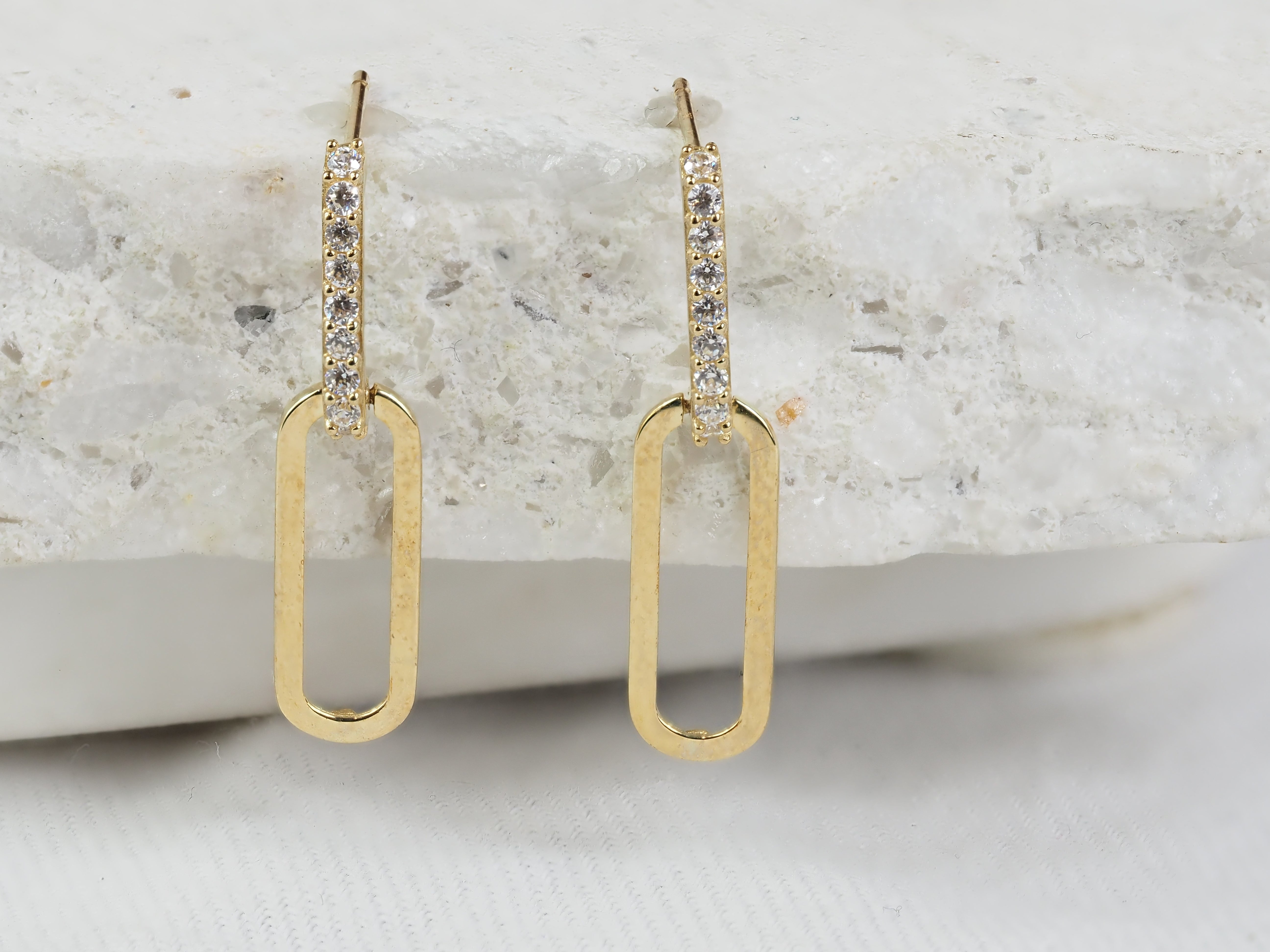 9ct Yellow Gold Cubic Zirconia Paperclip Stud Earrings