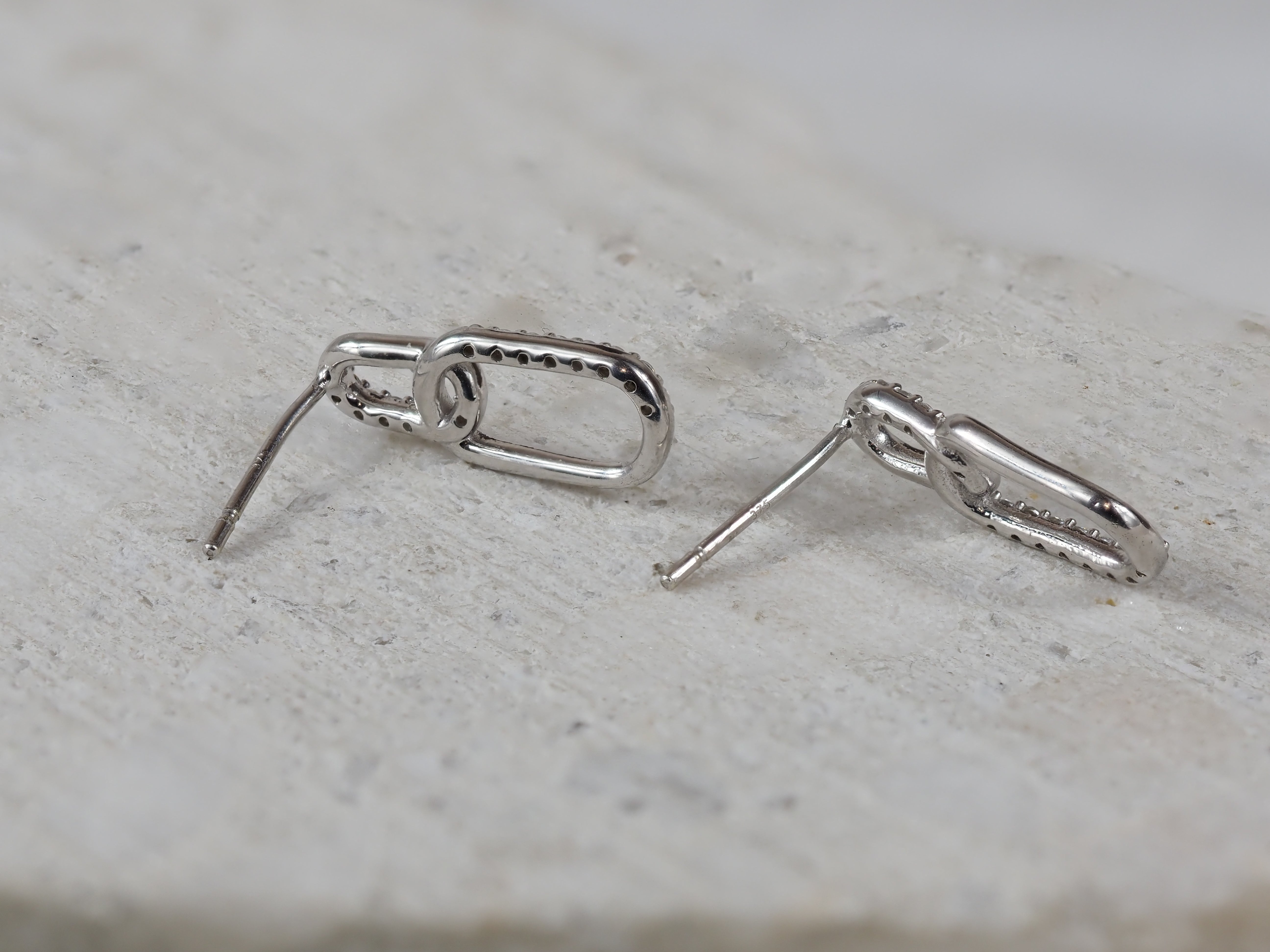9ct White Gold Paperclip Cubic Zirconia Stud Earrings