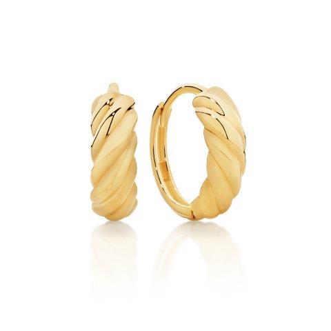 9ct Yellow Gold Wide Twist Huggie Earrings
