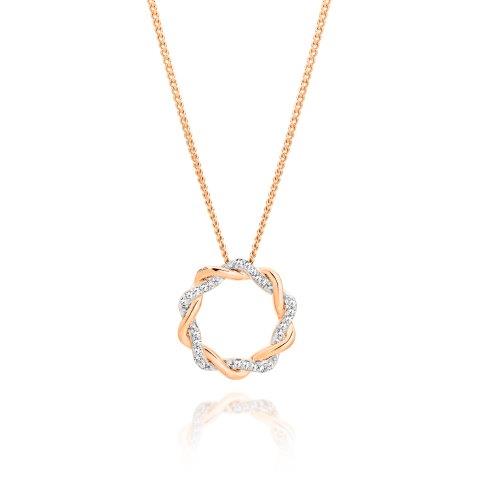 9ct Rose Gold Diamond Twist Circle Pendant, 0.10ct Total