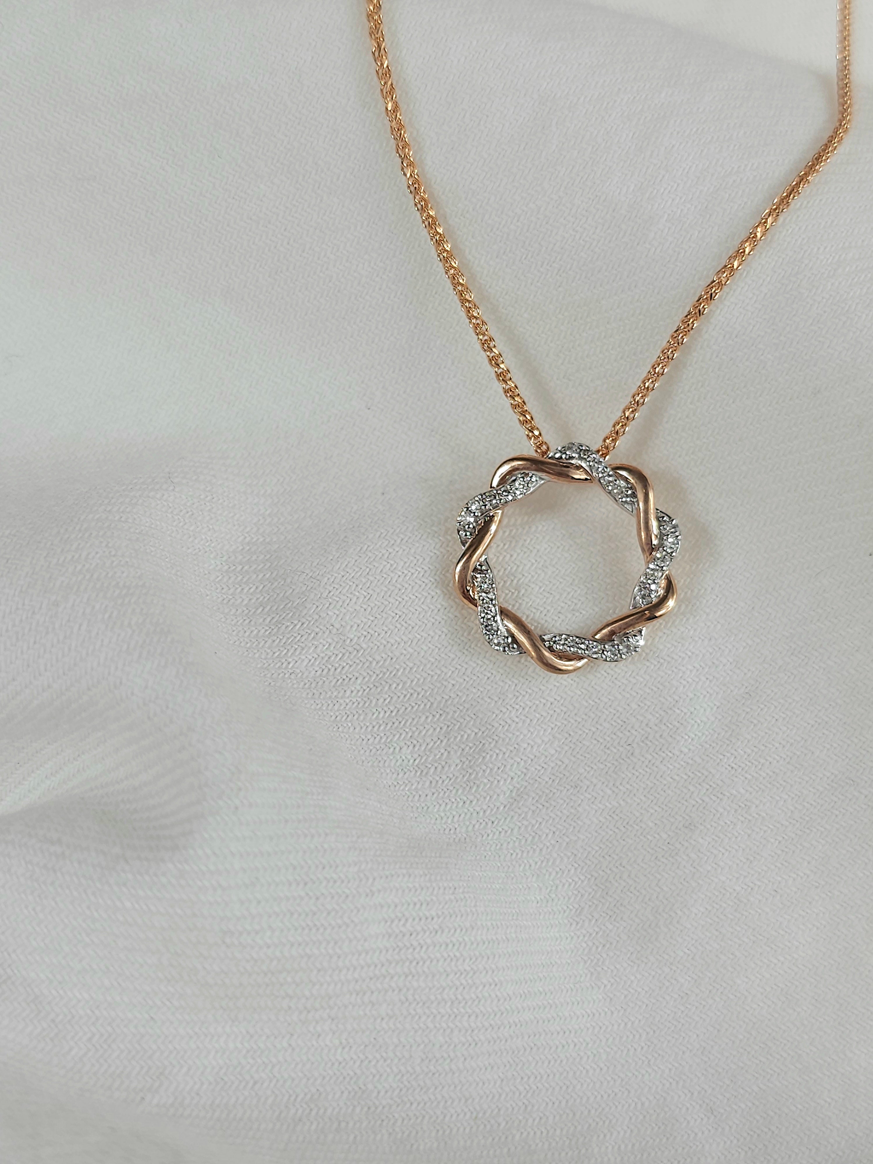 9ct Rose Gold Diamond Twist Circle Pendant, 0.10ct Total