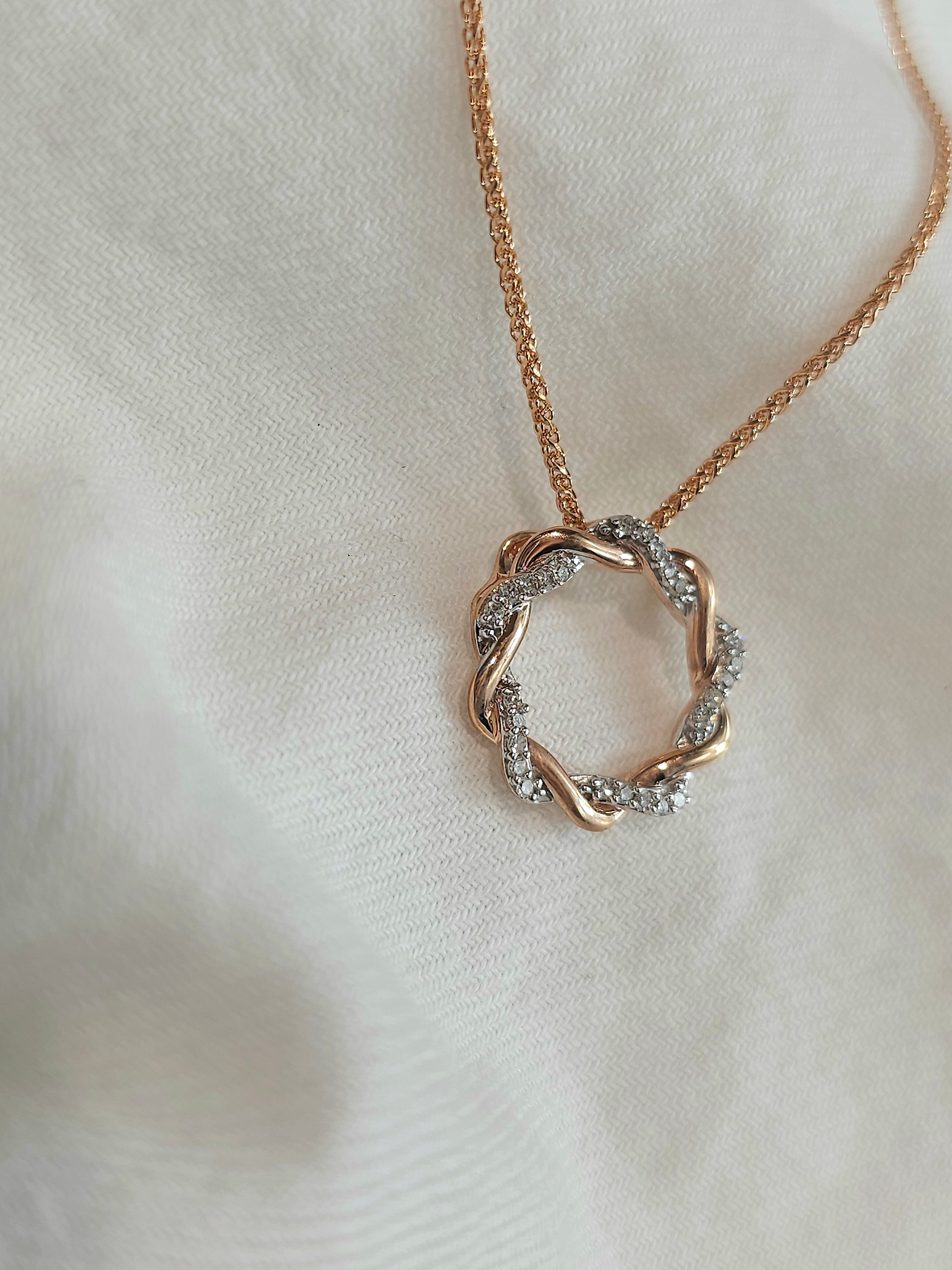 9ct Rose Gold Diamond Twist Circle Pendant, 0.10ct Total