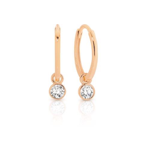 9ct Rose Gold 10mm Huggies, with Removable CZ dangle