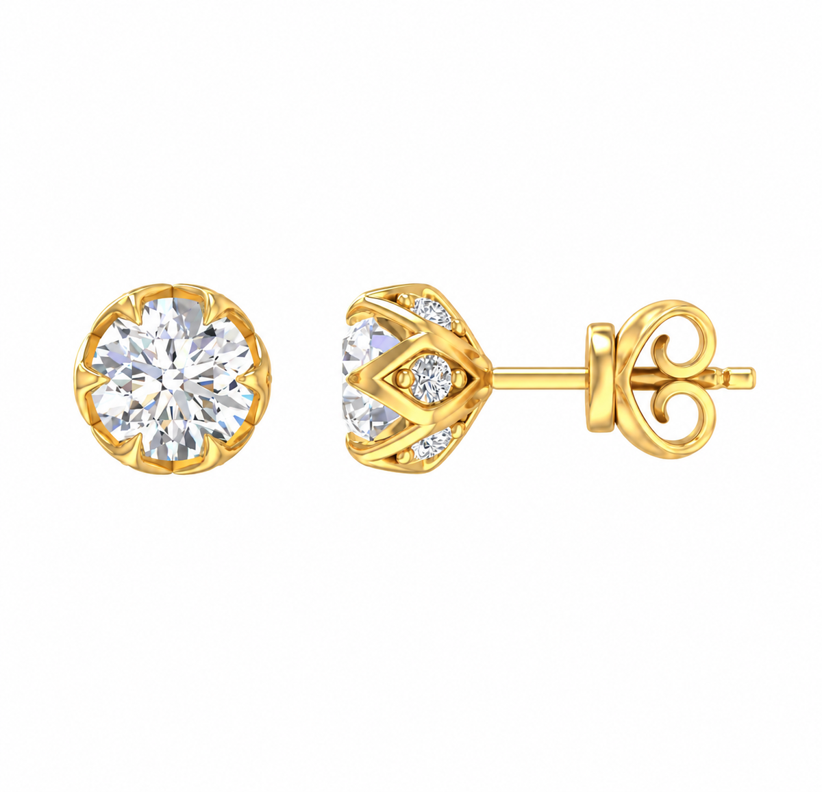 9ct Yellow Gold Round Lab-Grown Diamond Stud Earrings, 2.32ct Total